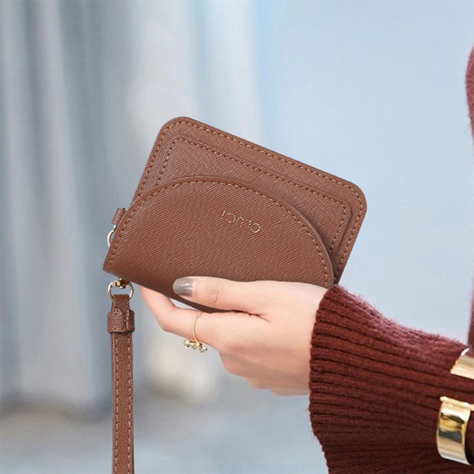 Small Leather Women Wallet | RFID Blocking Card Holder with Wrist Strap