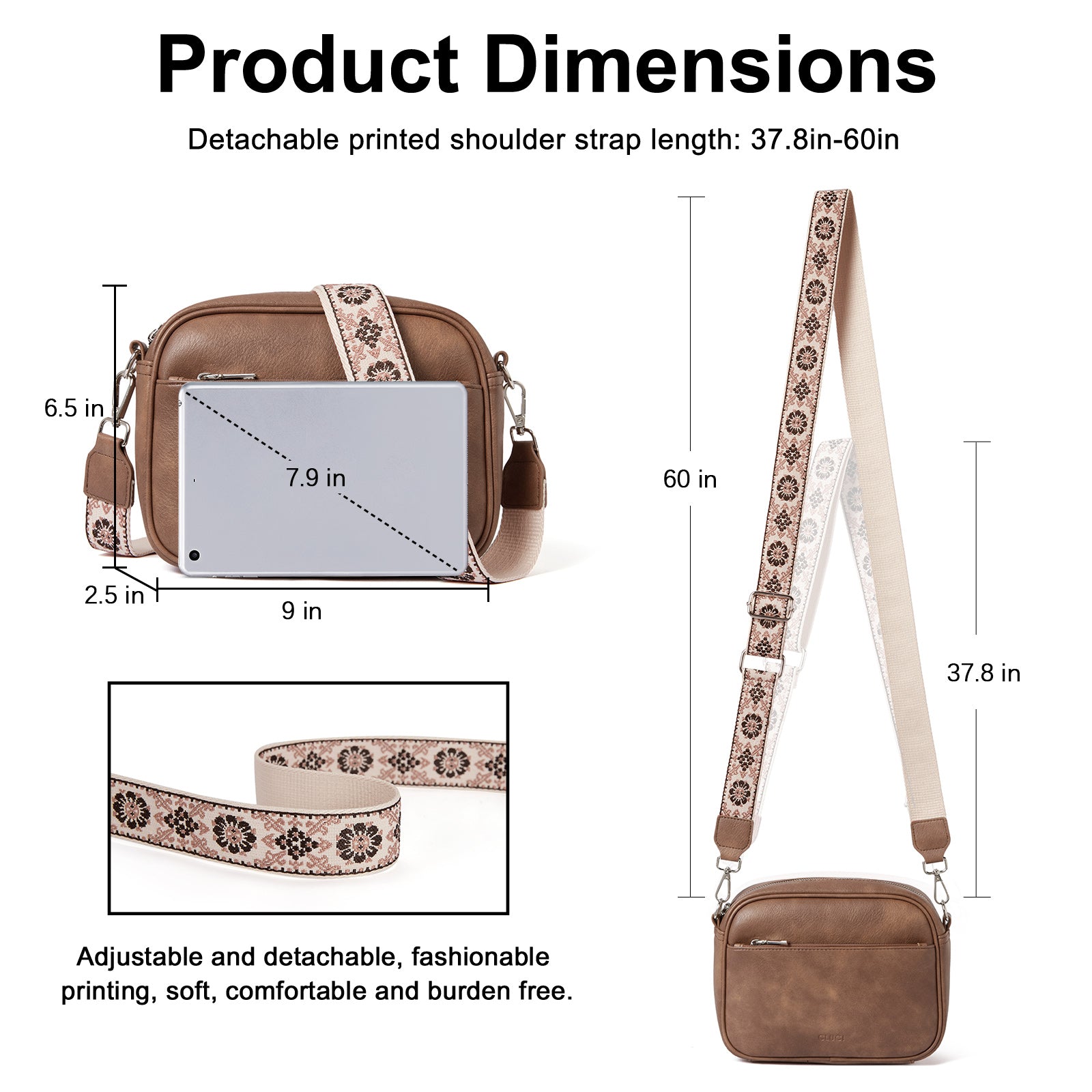 Vegan Leather Crossbody Bags for Women Trendy with Adjustable Wide Strap