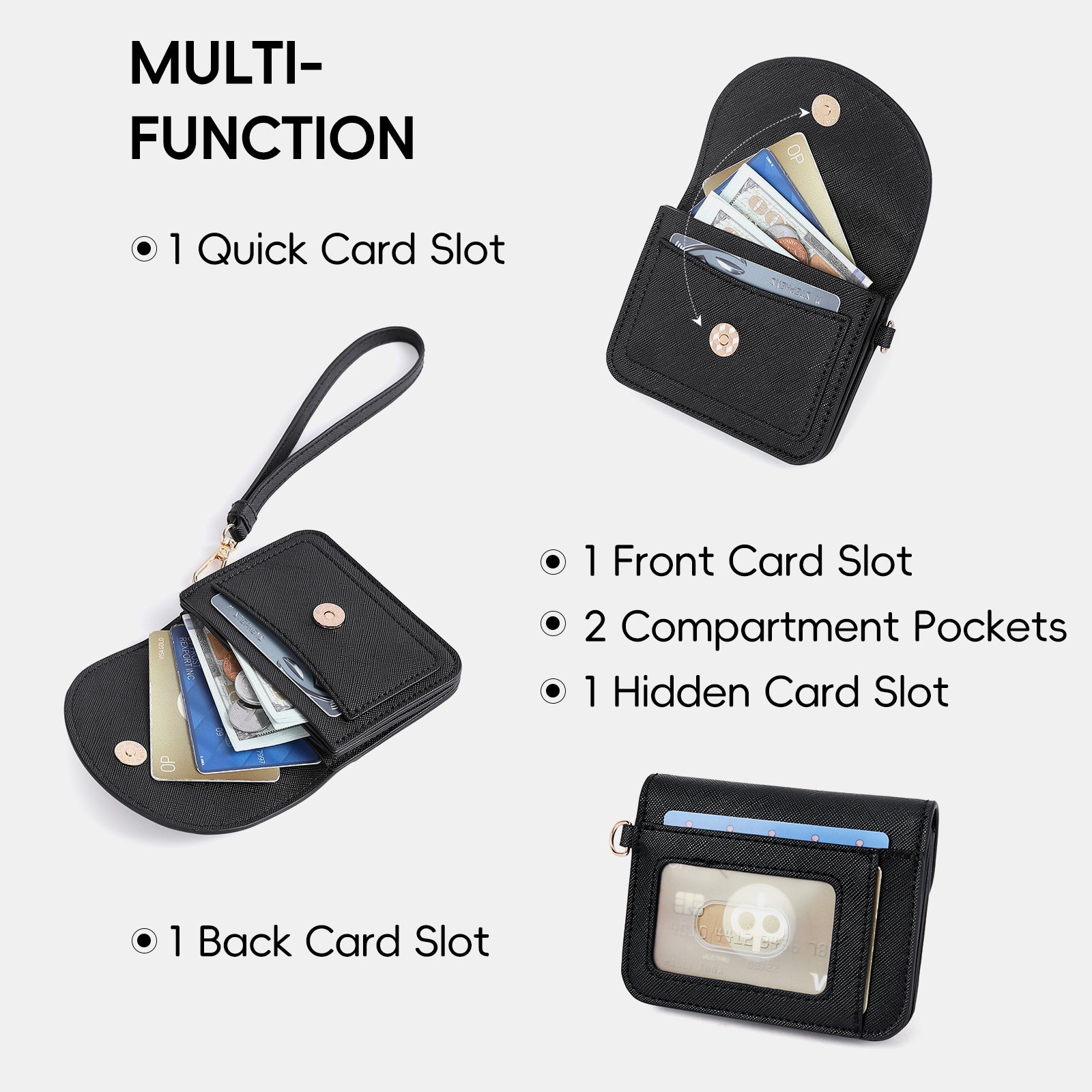 Small Leather Women Wallet | RFID Blocking Card Holder with Wrist Strap