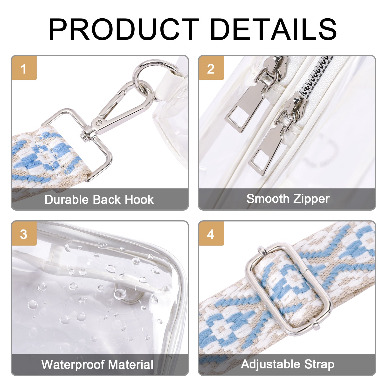 CLUCI Stadium TPU Transparent Clear Sling Bag  Approved for Women with Adjustable Strap