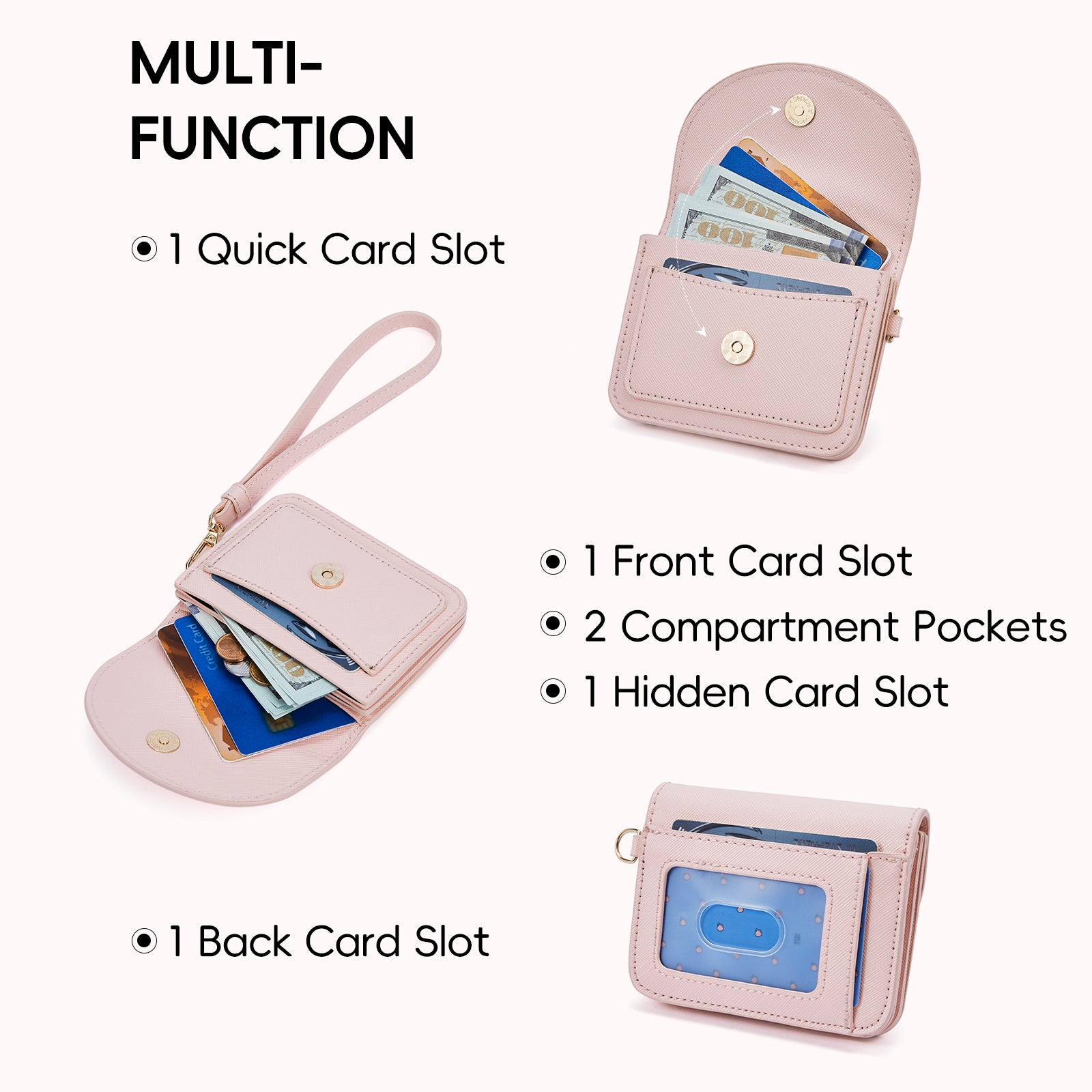 Small Leather Women Wallet | RFID Blocking Card Holder with Wrist Strap