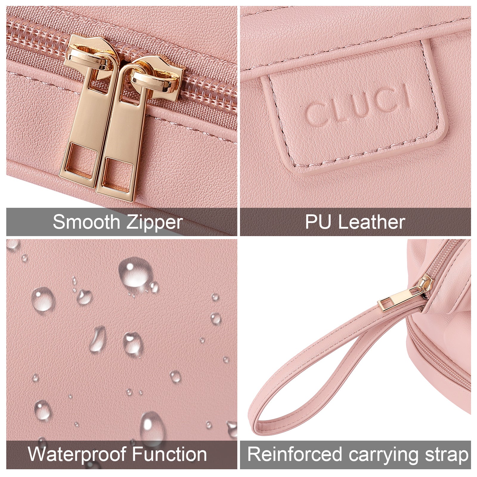 CLUCI Travel Makeup Bag Cosmetic Bag Large Capacity Makeup Bag Organizer PU Leather Water-resistant Women Double Layer Portable Cosmetic Travel Bags Traveling Toiletry Bag