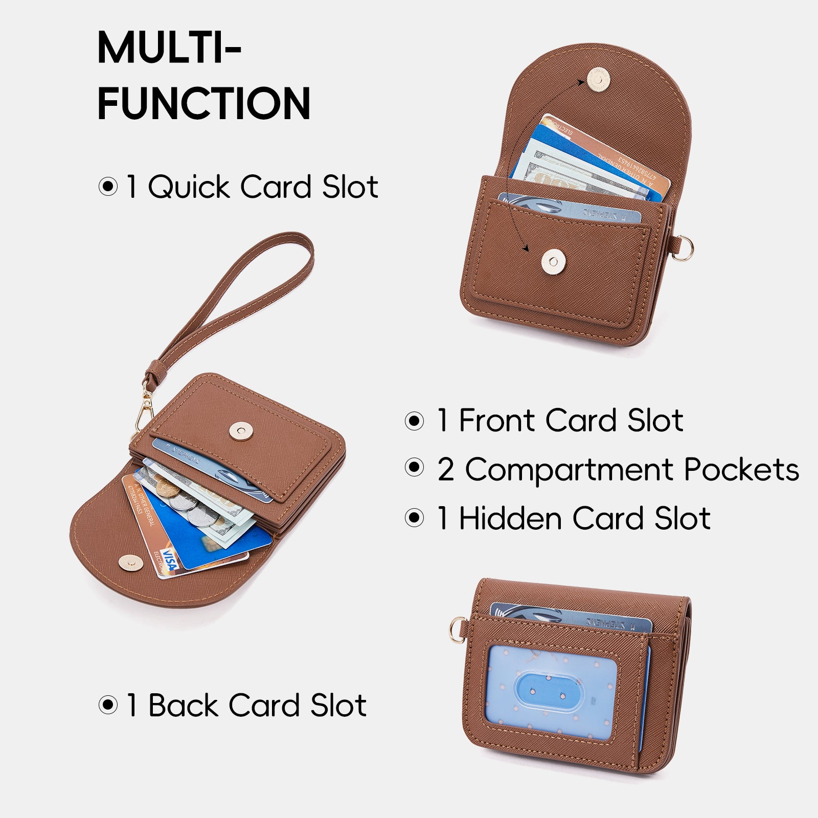 Small Leather Women Wallet | RFID Blocking Card Holder with Wrist Strap