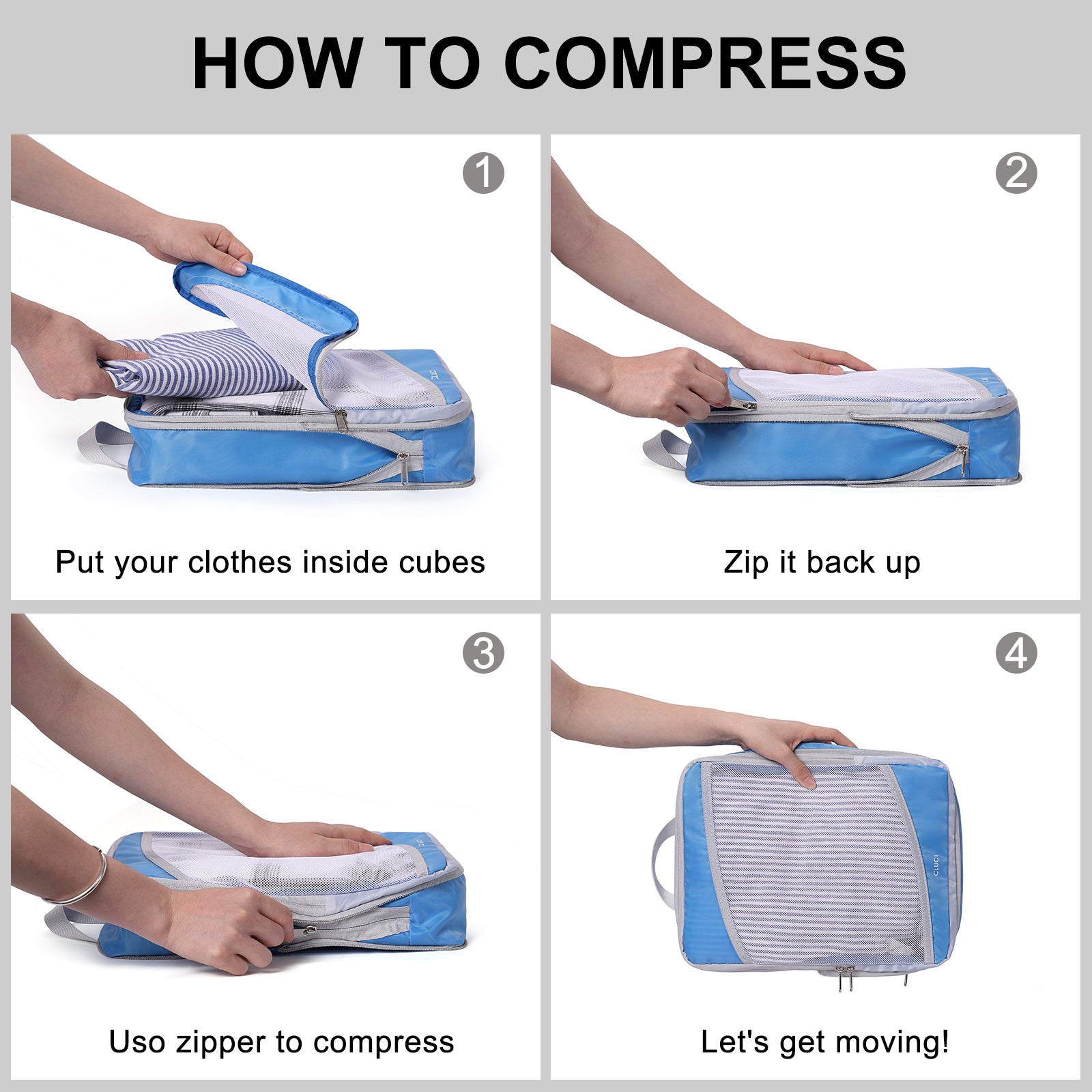 Packing Cube Set of 3 for Travel, Compression Bags Organizer for