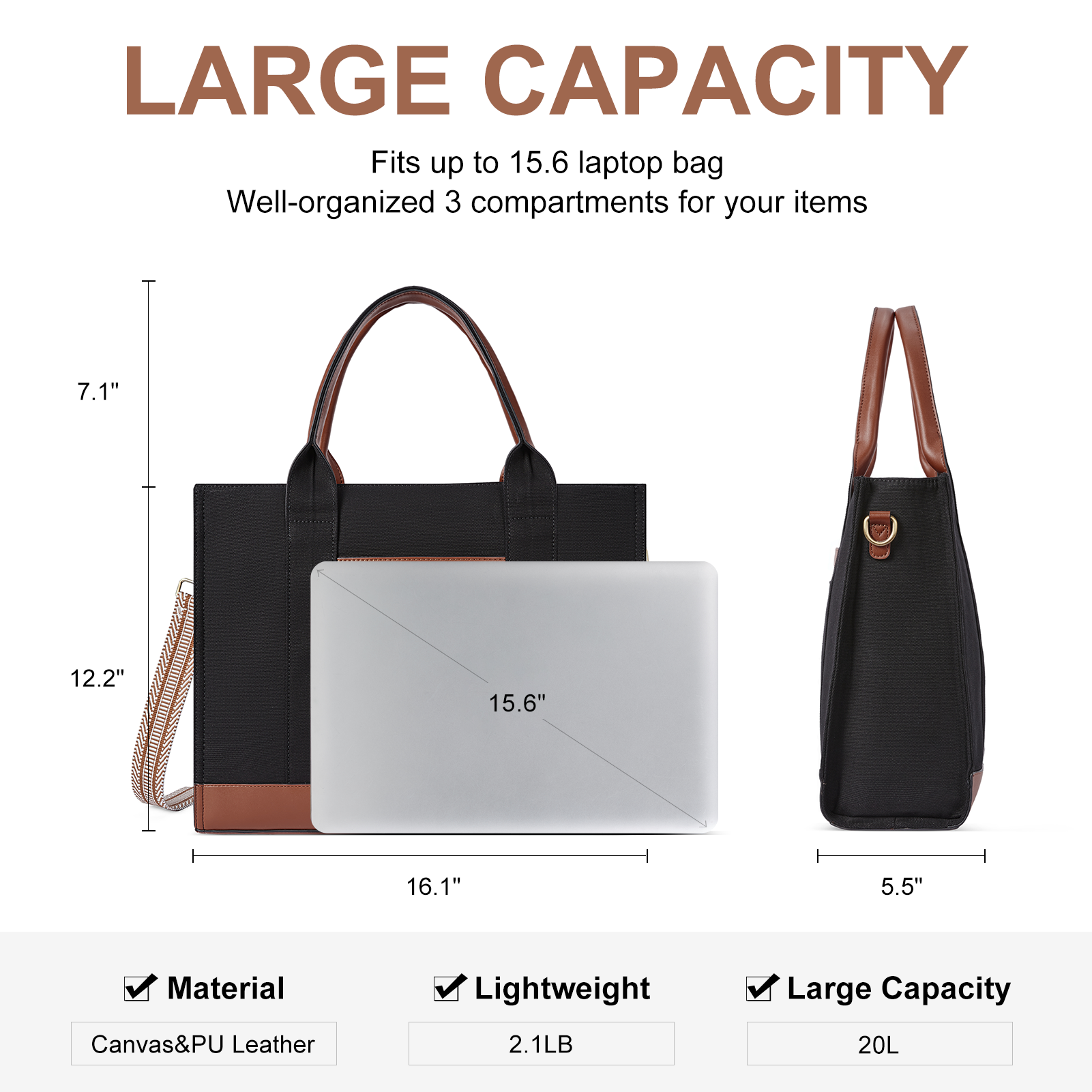CLUCI Briefcase for women 15.6 inch Canvas Laptop Tote Work Handbag Office Shoulder Bag