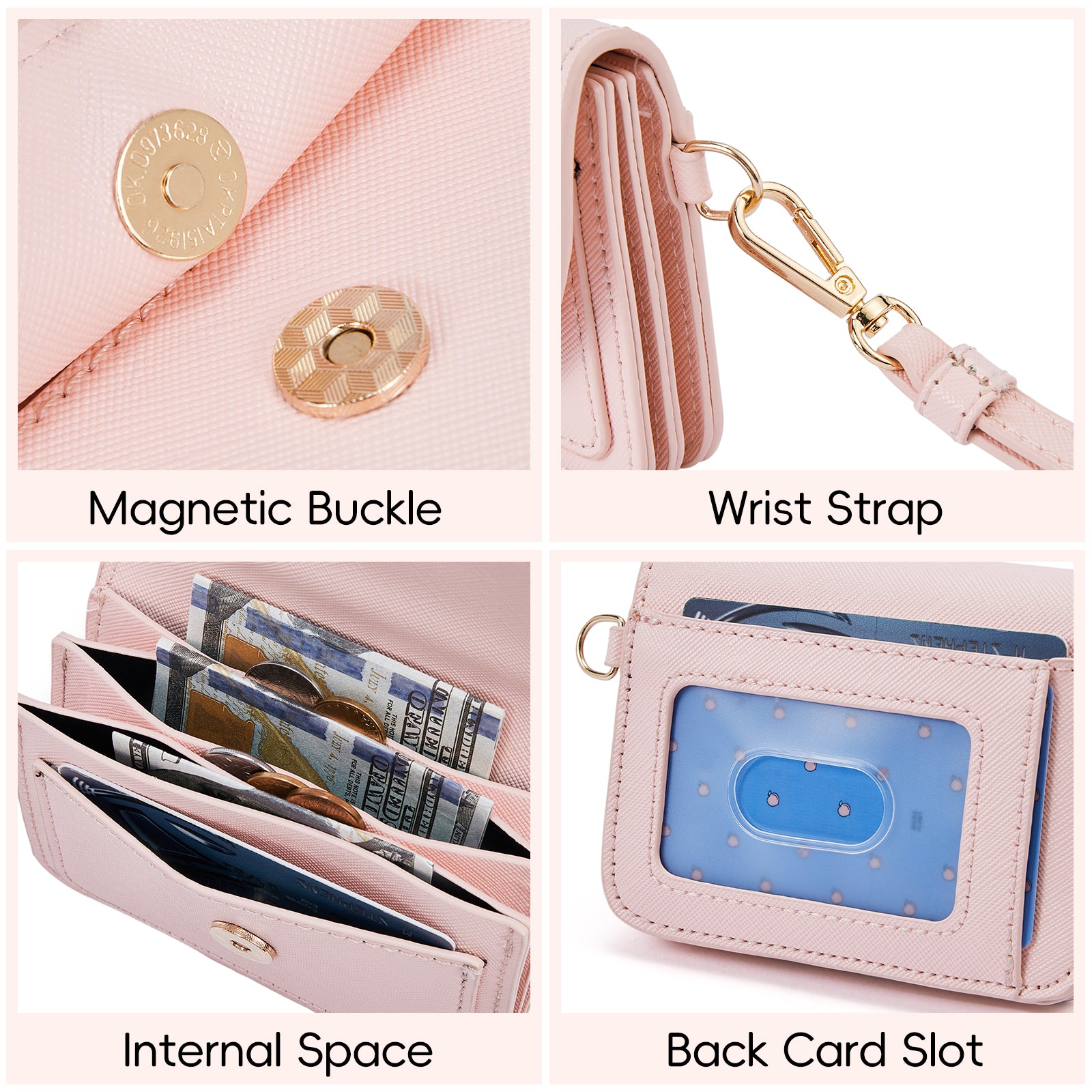 Small Leather Women Wallet | RFID Blocking Card Holder with Wrist Strap