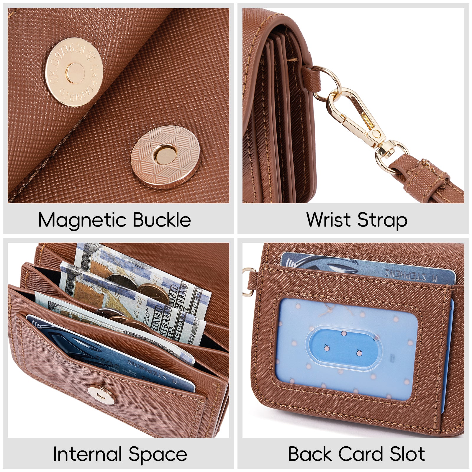 Small Leather Women Wallet | RFID Blocking Card Holder with Wrist Strap