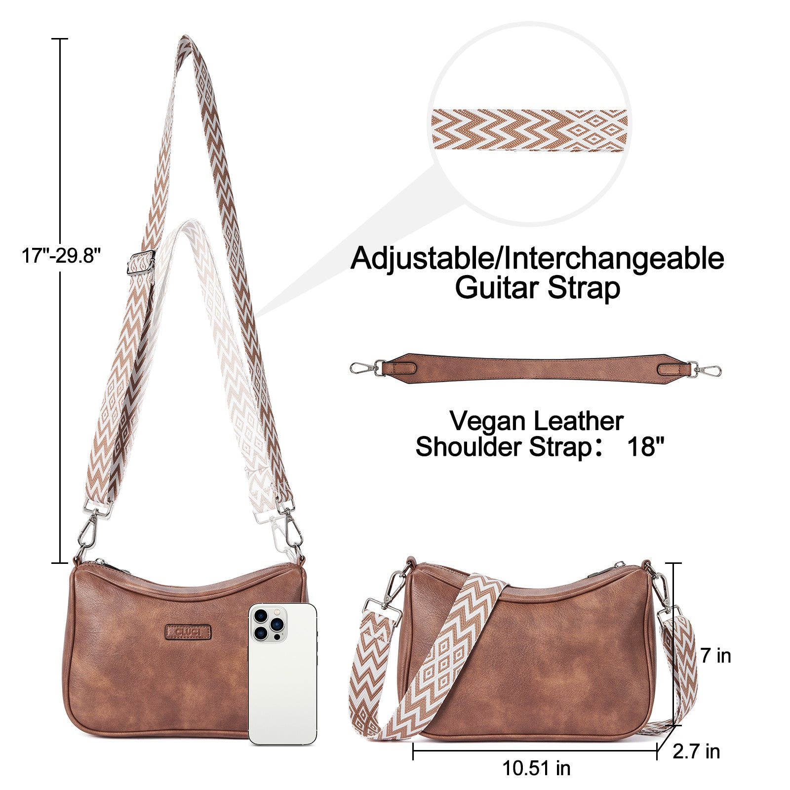 Small Crossbody Purses for Women Vegan Leather with 2 Wide Straps