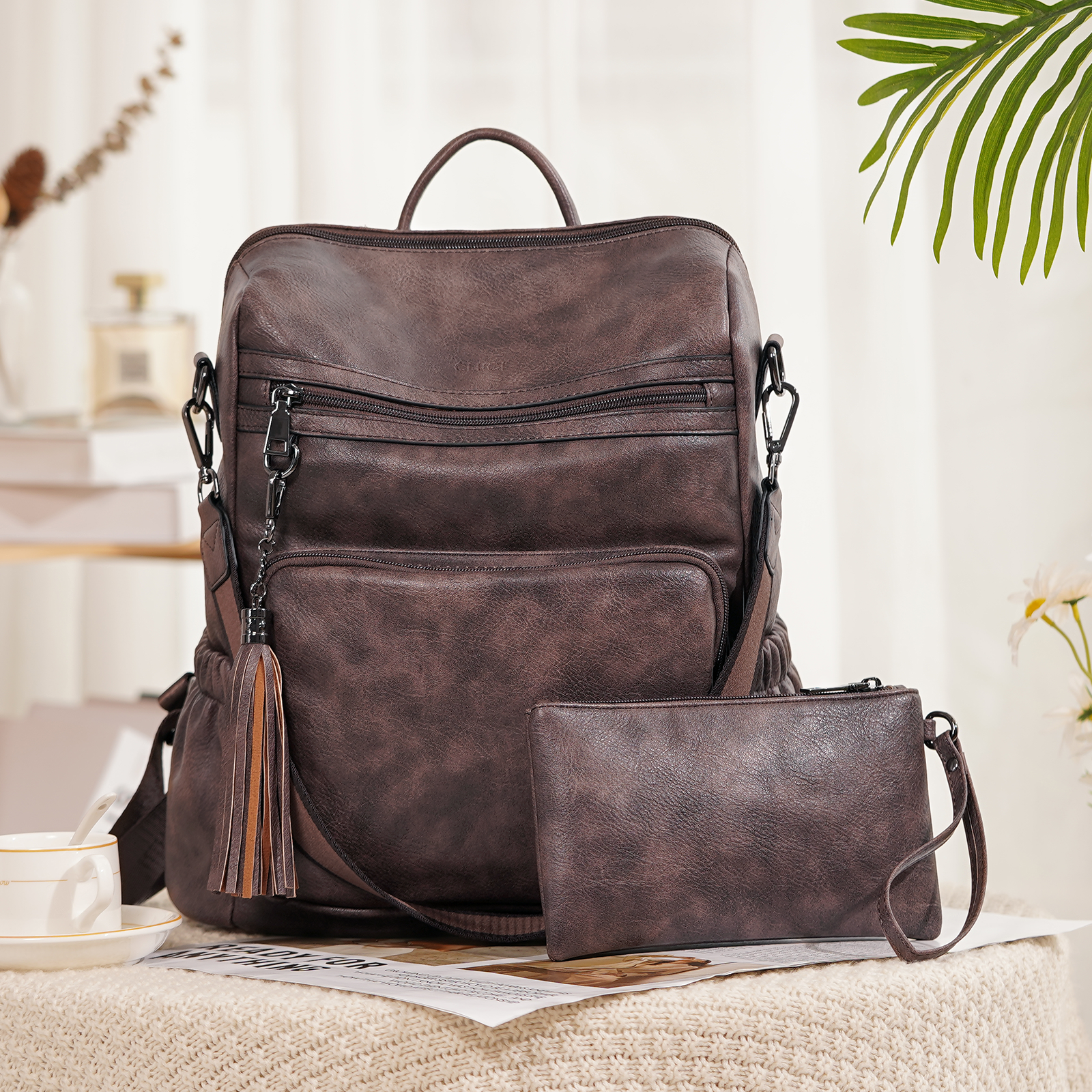 Leather crossbody backpack discount purse