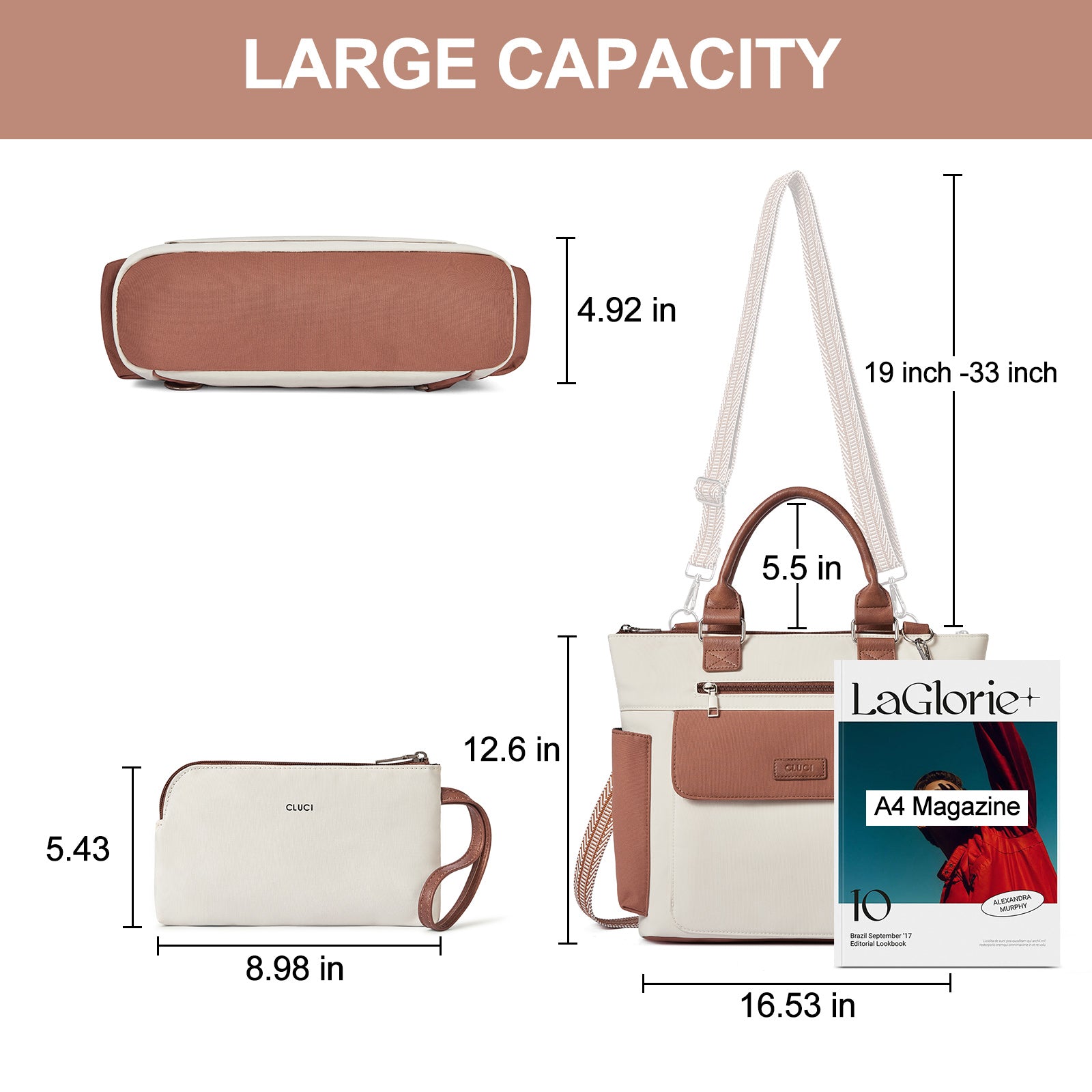 Tote Bags for Women Soft Canvas Multi-Pocket Shoulder Bag with Adjustable Strap