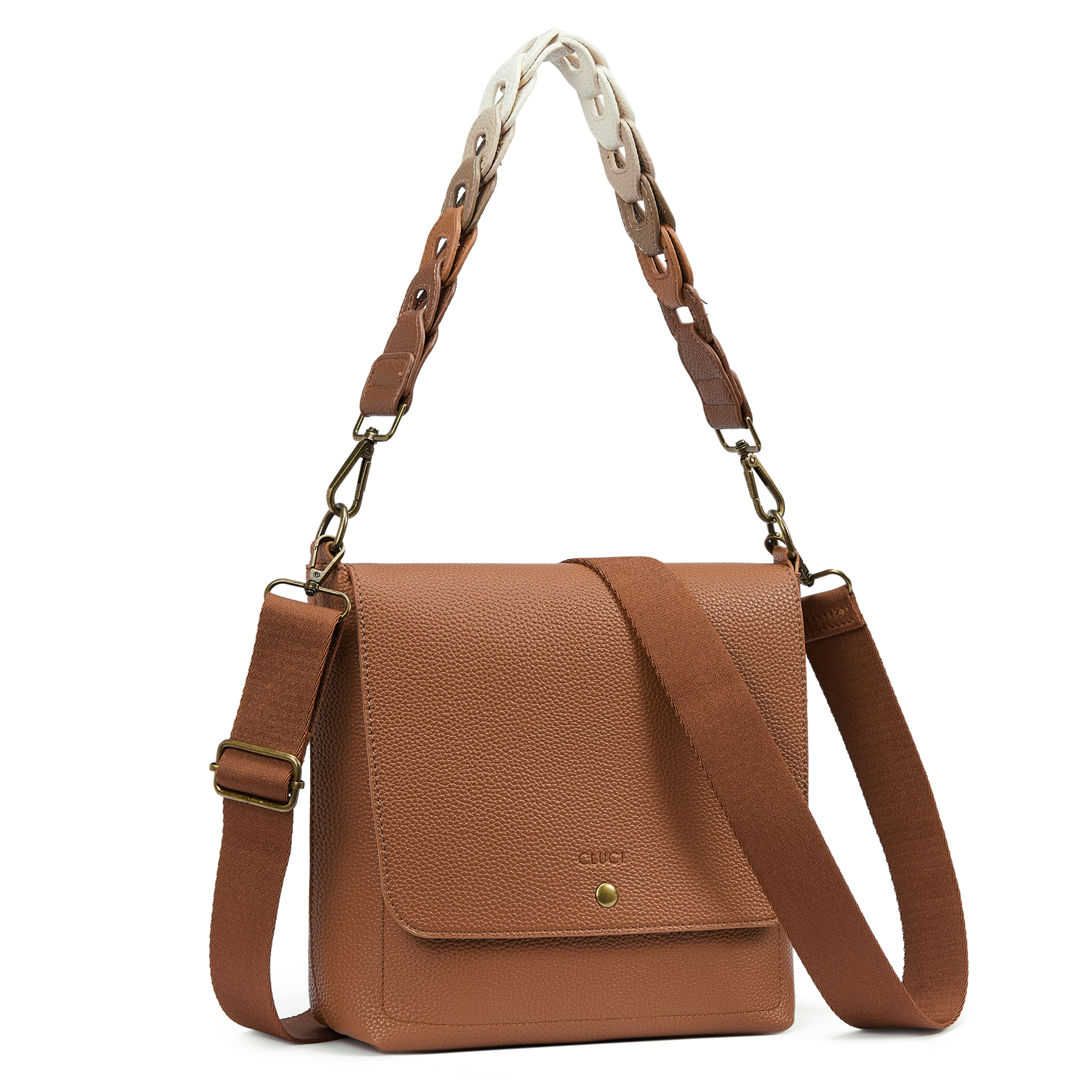 Soft Litchi Leather Women's Crossbody handbag with 2 Straps