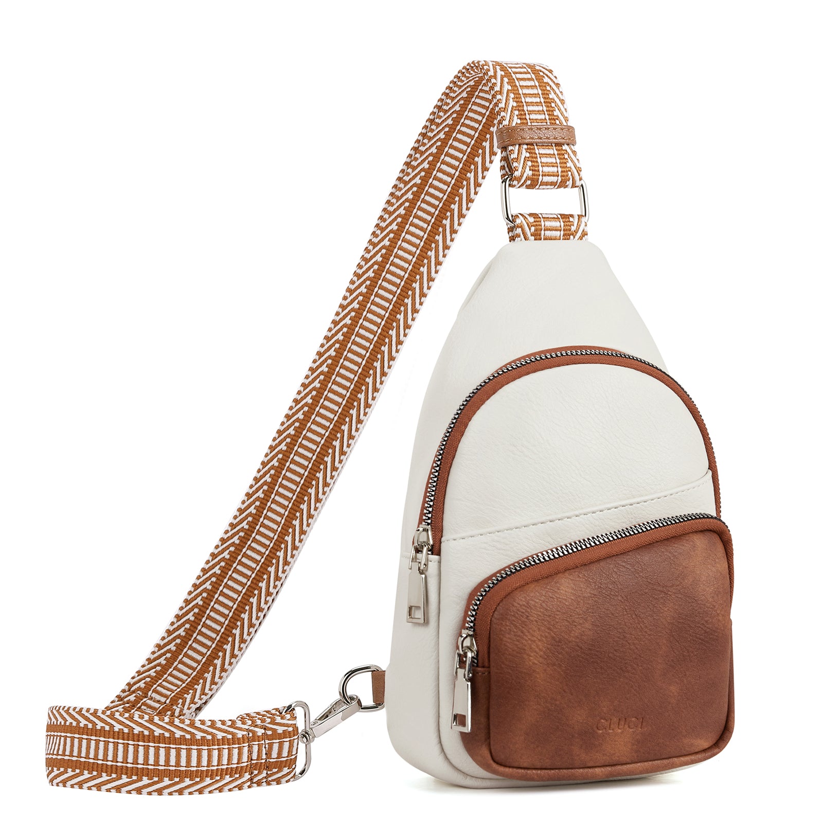 Leather crossbody bag with guitar outlet strap