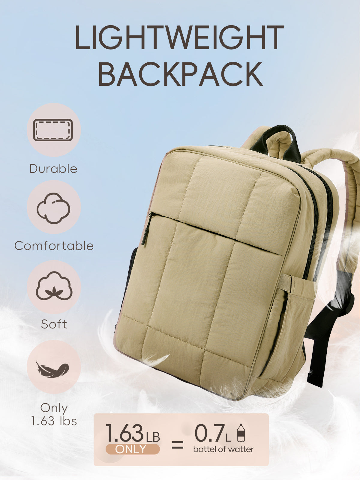 Lightweight Puffy Gym Backpack | 15.6 inch Laptop Backpack