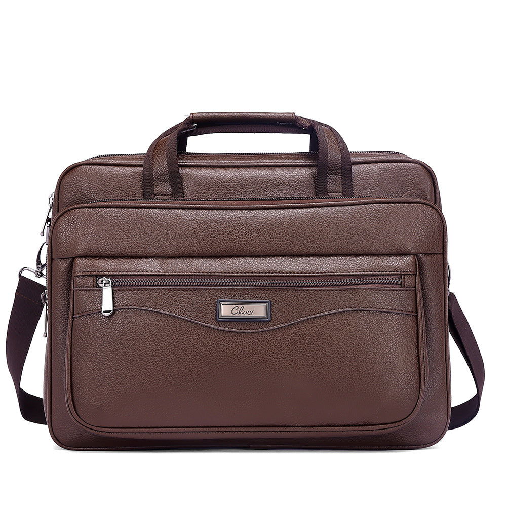 Cluci Leather Briefcase For Men Large Capacity 15.6 Inch Laptop Business  Travel Shoulder Bag