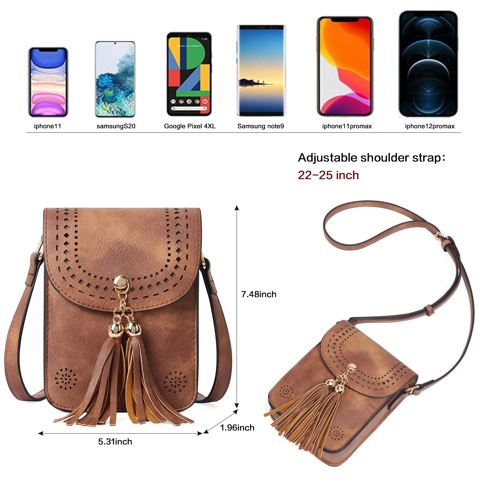 CLUCI Small Crossbody Bags for Women Trendy, Vegan Leather Cell Phone Purse Wallet with Tassel and Adjustable Strap