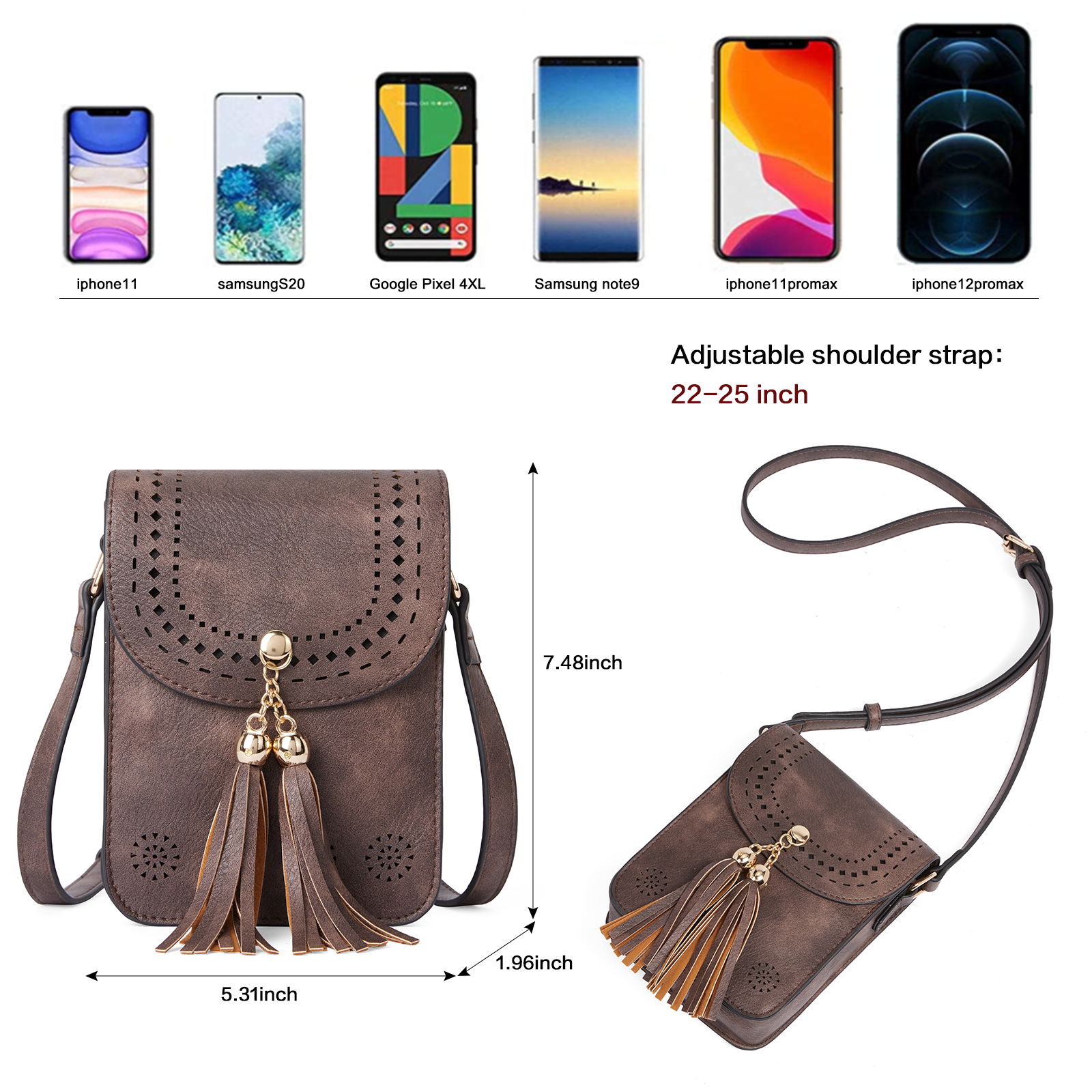 CLUCI Small Crossbody Bags for Women Trendy, Vegan Leather Cell Phone Purse Wallet with Tassel and Adjustable Strap