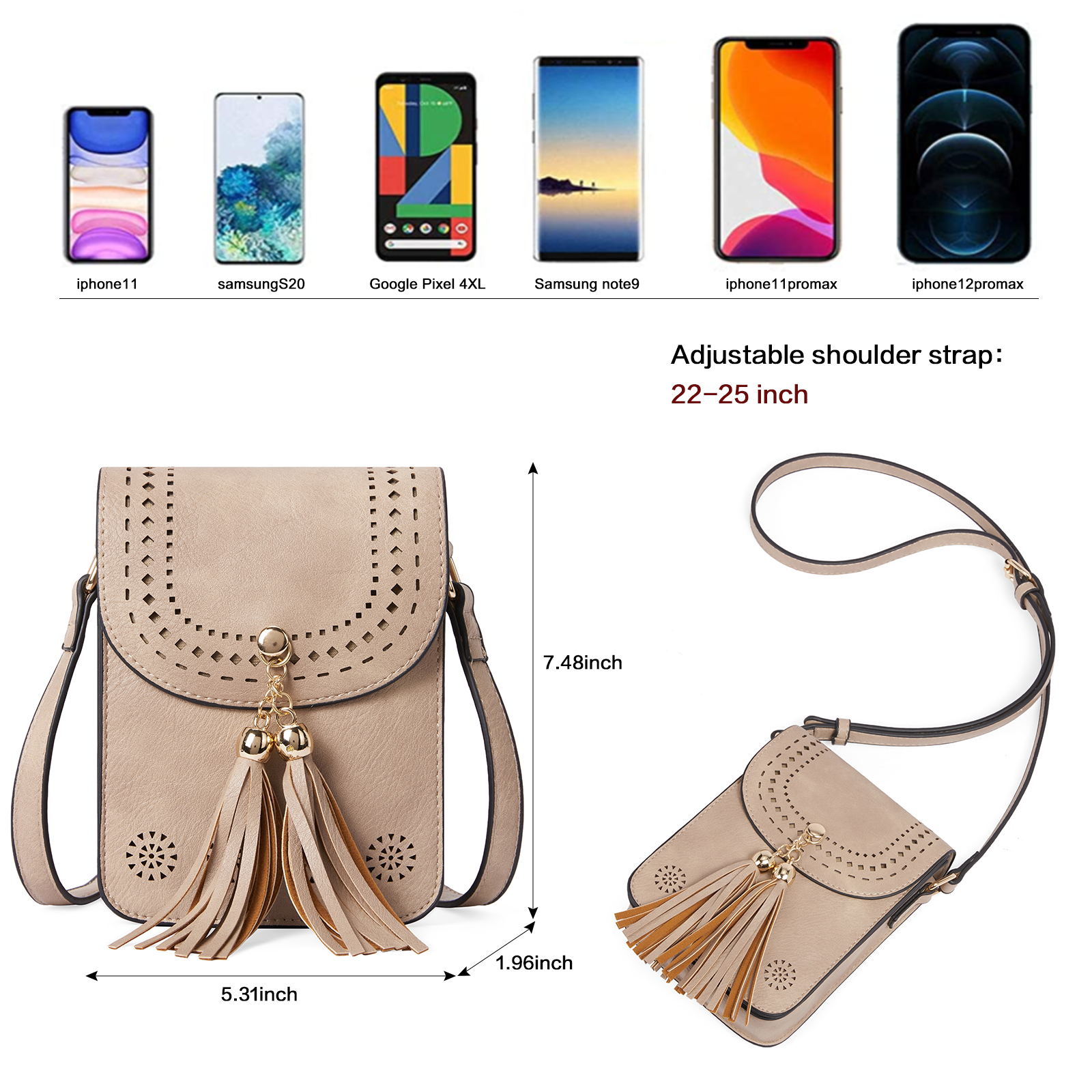 CLUCI Small Crossbody Bags for Women Trendy, Vegan Leather Cell Phone Purse Wallet with Tassel and Adjustable Strap