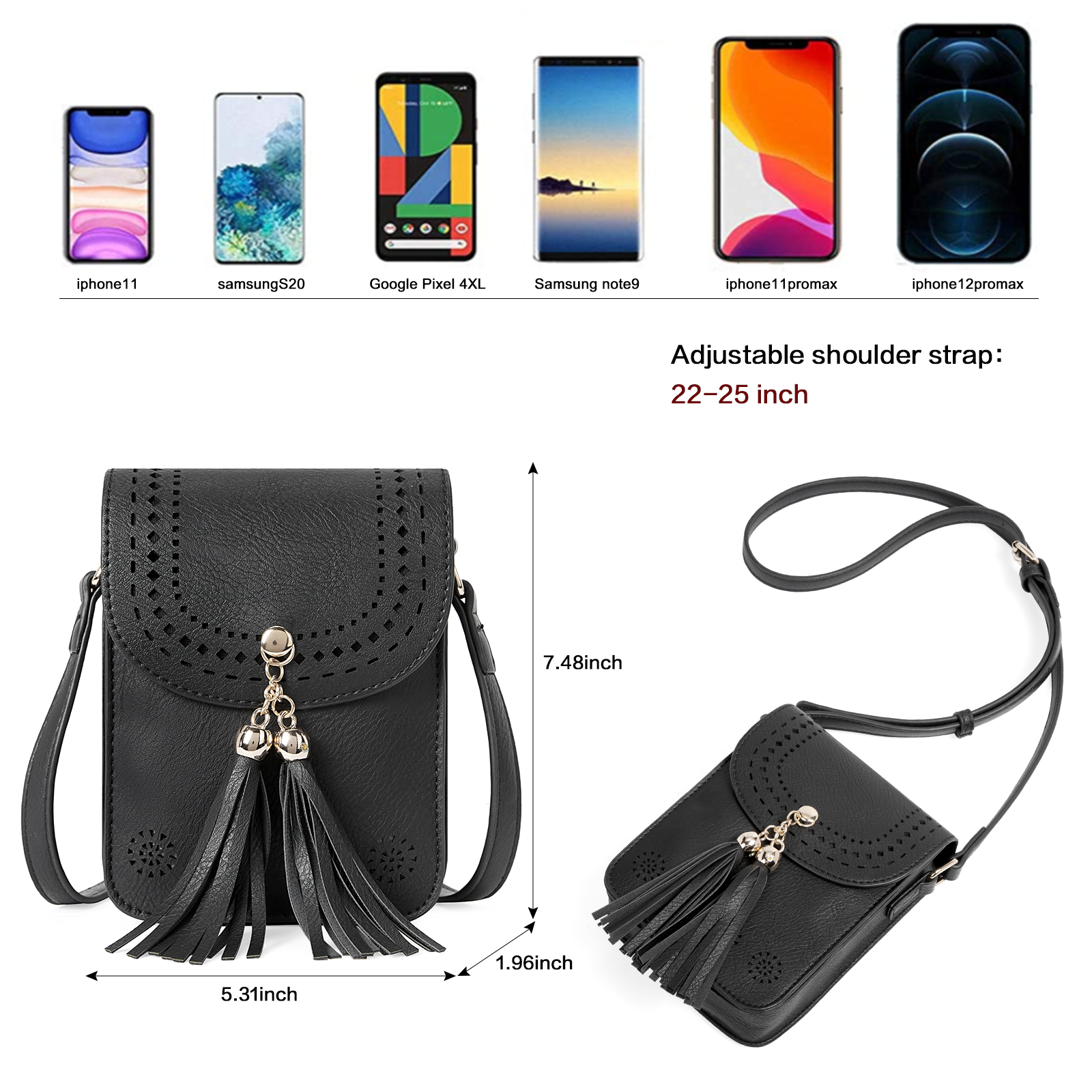 CLUCI Small Crossbody Bags for Women Trendy, Vegan Leather Cell Phone Purse Wallet with Tassel and Adjustable Strap