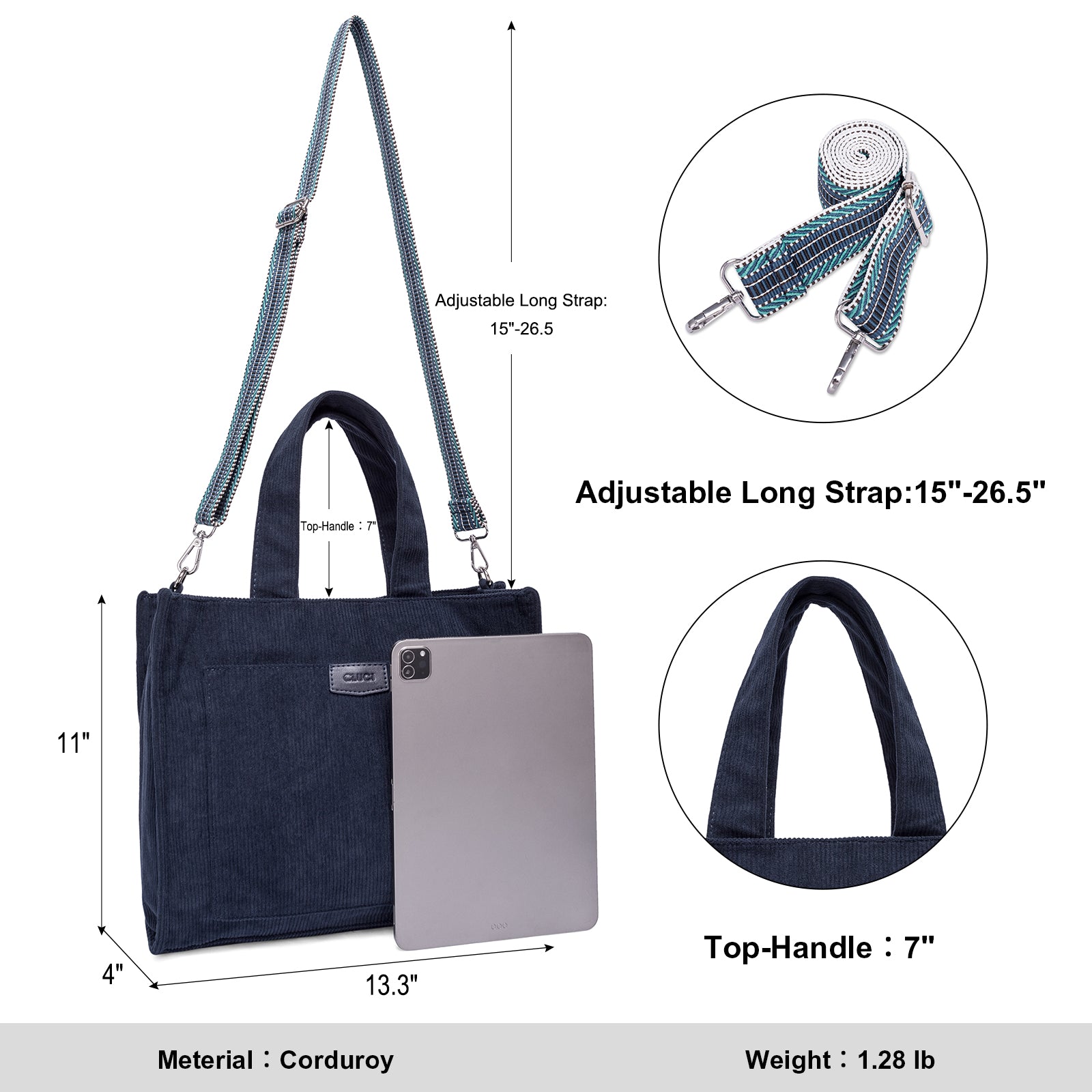 Wide Purse Strap Crossbody Purses Adjustable Replacement Shoulder Handbag Strap—Blue
