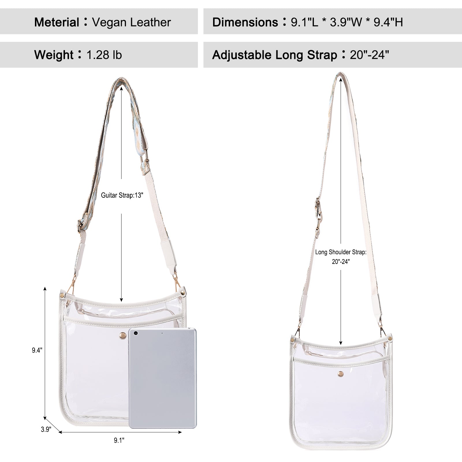 Clear Crossbody Purse Bag Stadium Approved For Women With Two Straps