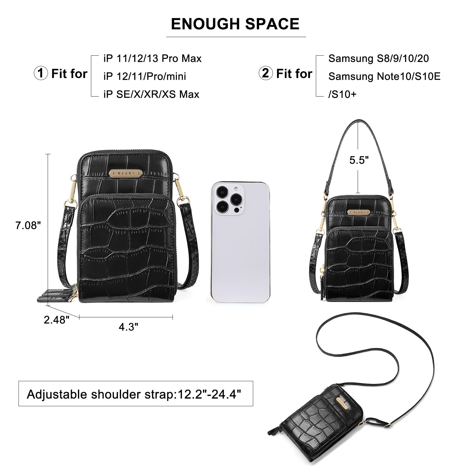 CLUCI Small Crossbody Bag for Women Cellphone Shoulder Purses Crocodile Pattern