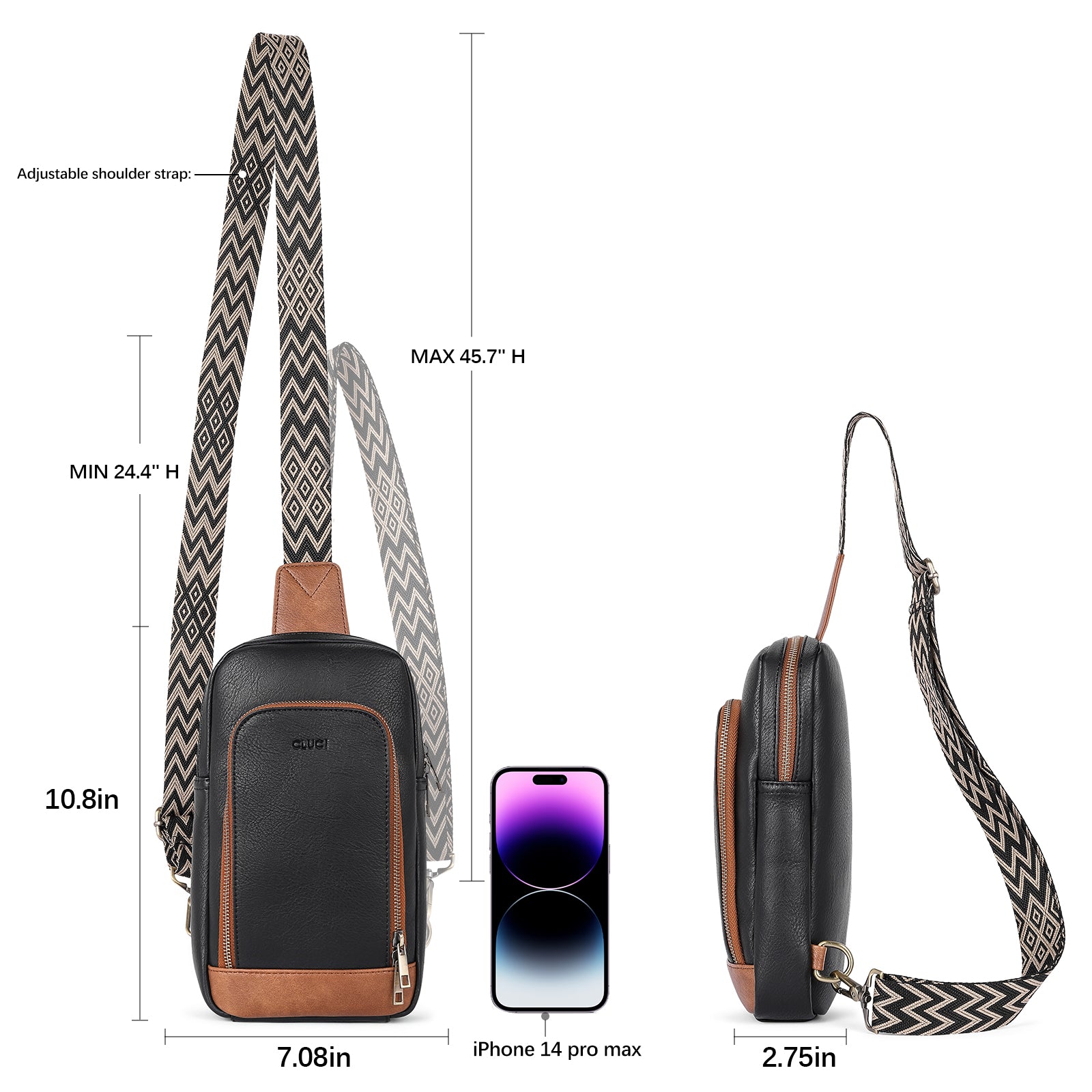 CLUCI Large PU Leather Crossbody Sling Bag for Women Travel Hiking Cycling