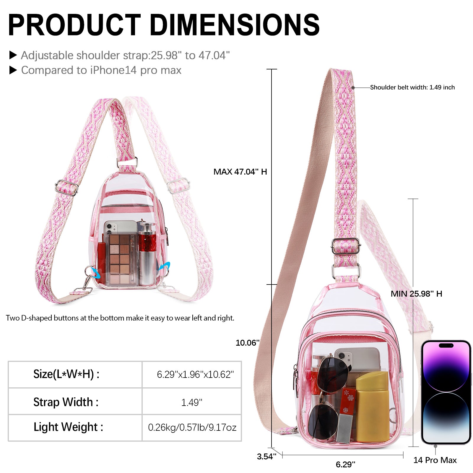 CLUCI Stadium TPU Transparent Clear Sling Bag  Approved for Women with Adjustable Strap