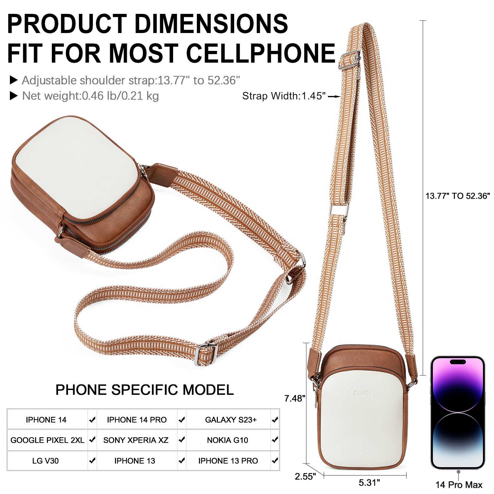 CLUCI Crossbody Bags for Women Small Vegan Leather Cell Phone Purse Shoulder Handbag Wallet with Adjustable Guitar Strap