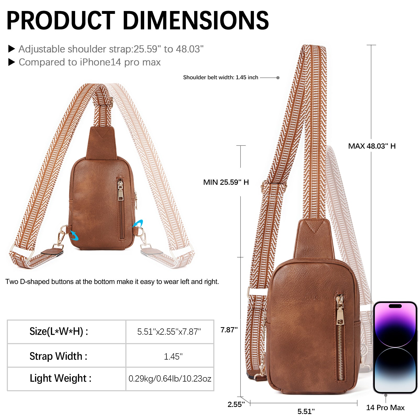 CLUCI Small Vegan Leather Sling Bag for Women  Crossbody Chest Bags Trendy