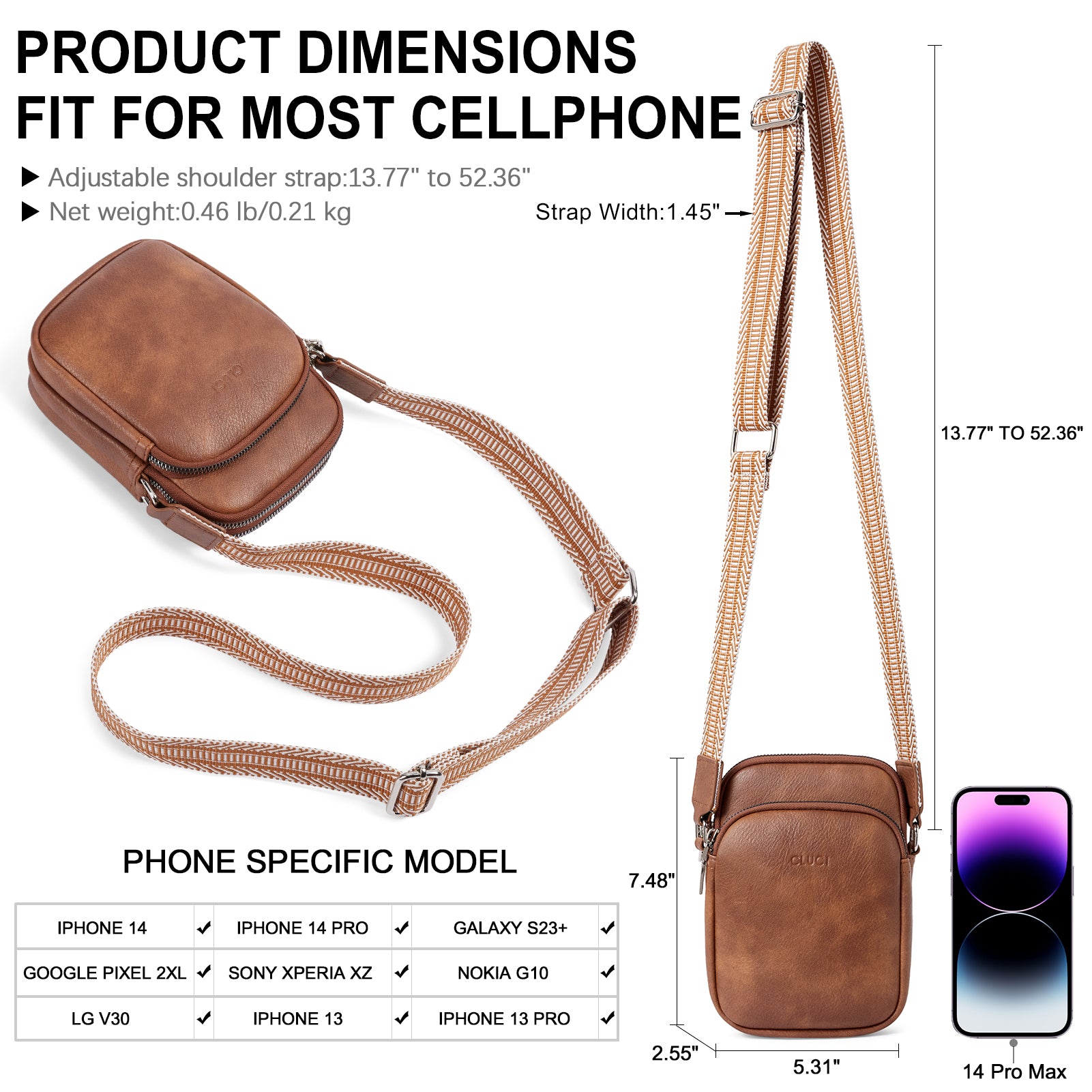 CLUCI Crossbody Bags for Women Small Vegan Leather Cell Phone Purse Shoulder Handbag Wallet with Adjustable Guitar Strap