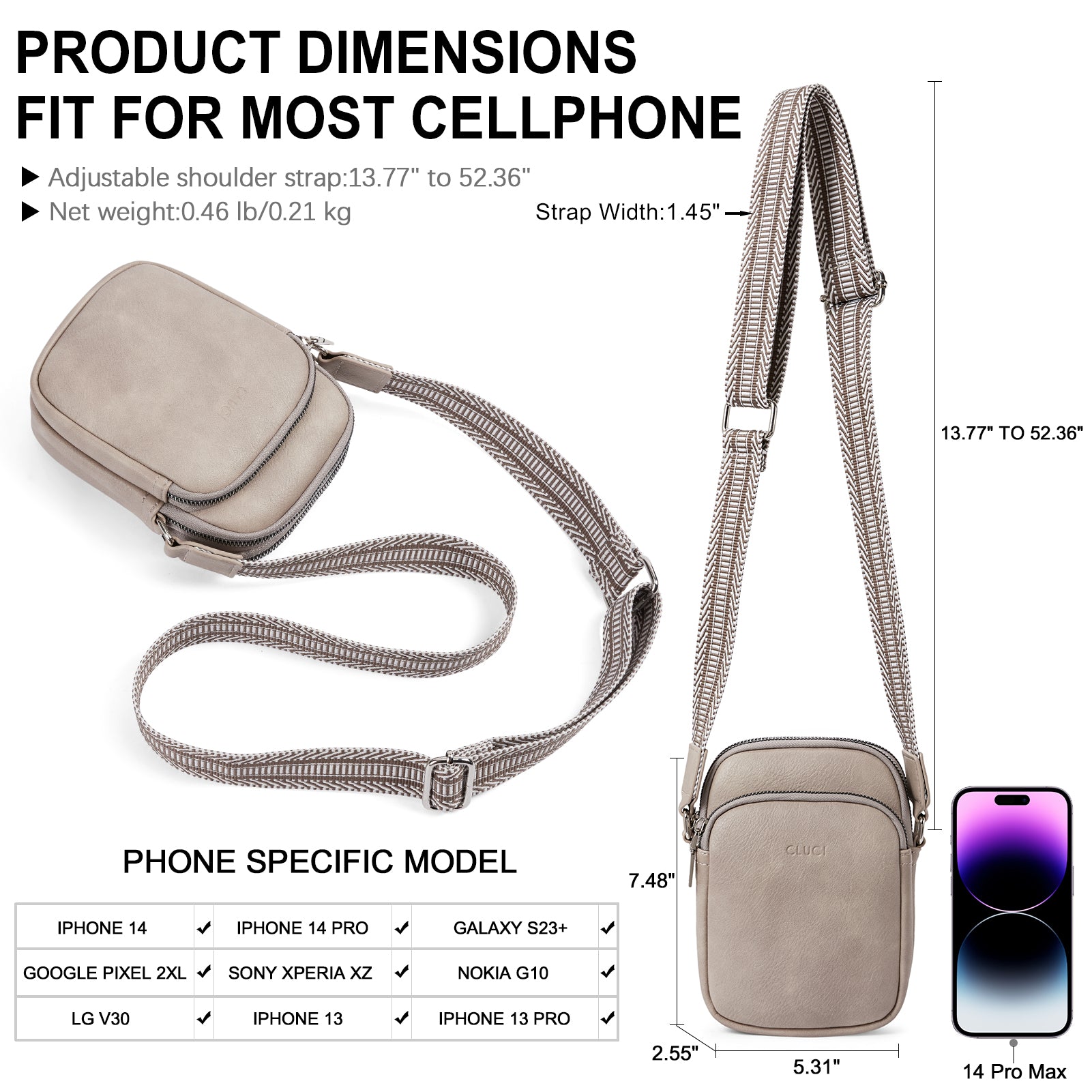 CLUCI Crossbody Bags for Women Small Vegan Leather Cell Phone Purse Shoulder Handbag Wallet with Adjustable Guitar Strap