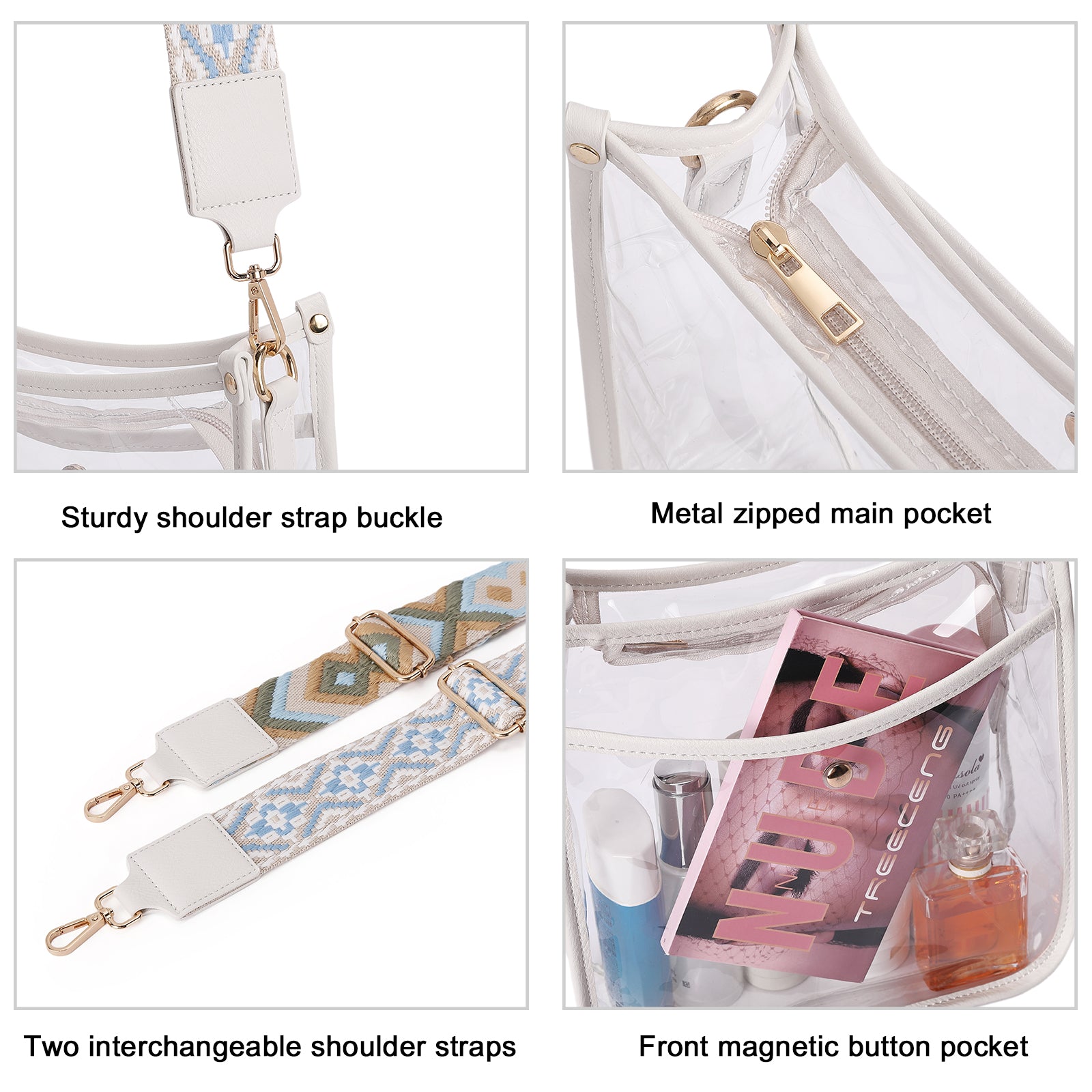 Clear Crossbody Purse Bag Stadium Approved For Women With Two Straps