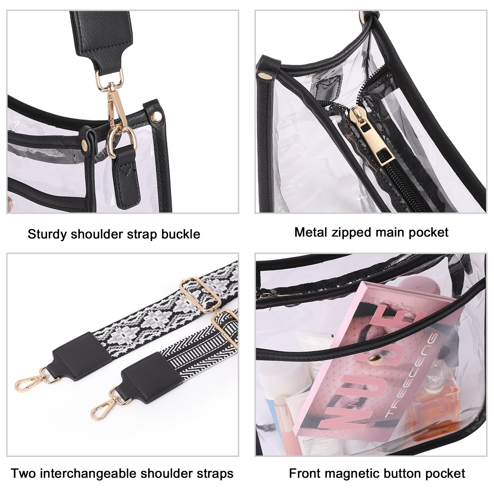 Clear Crossbody Purse Bag Stadium Approved For Women With Two Straps