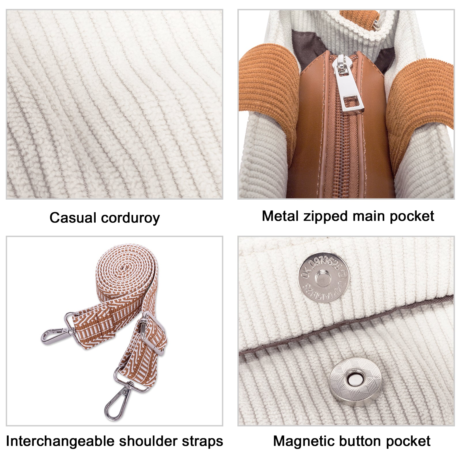 Wide Purse Strap Crossbody Purses Adjustable Replacement Shoulder Handbag Strap—Beige with Brown