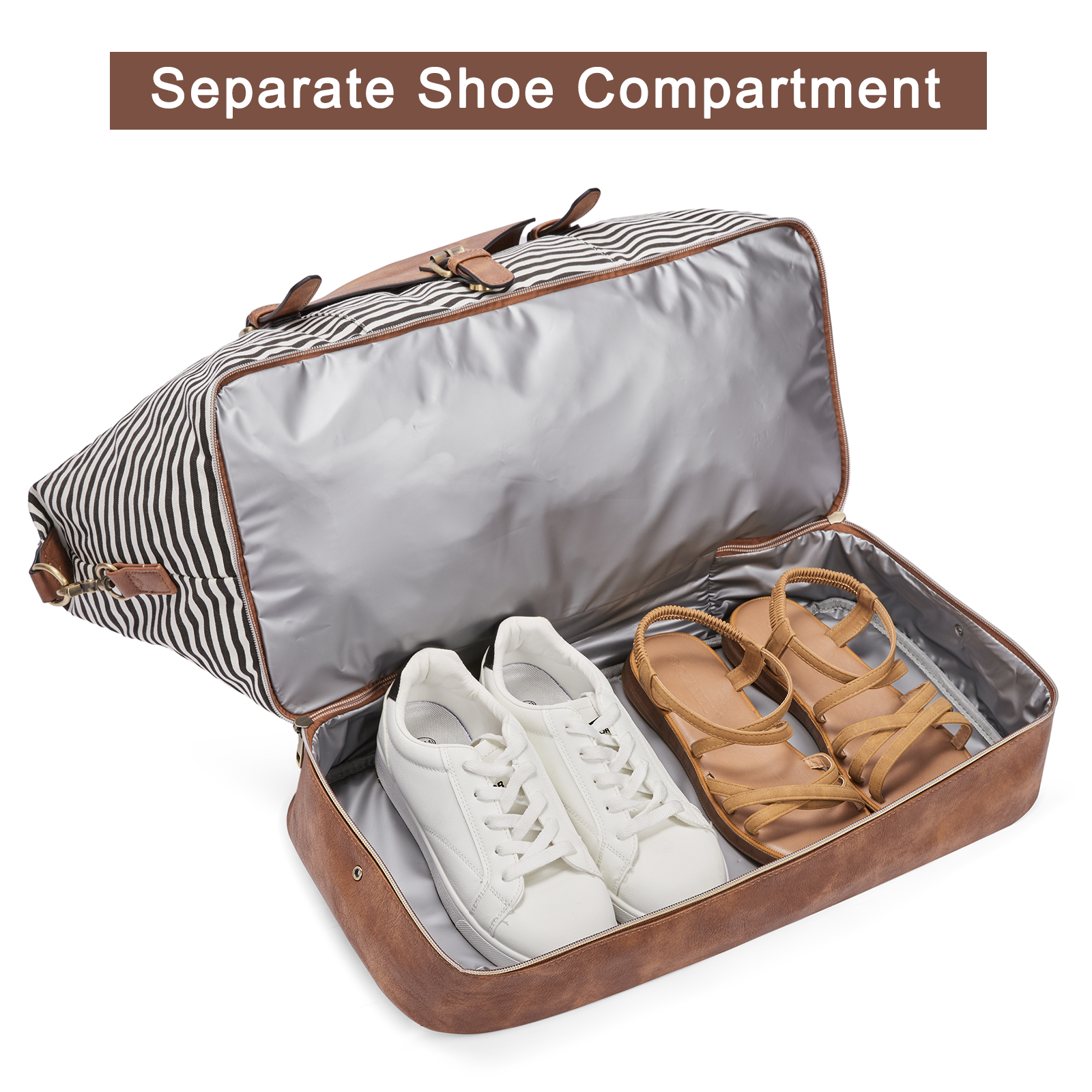 Weekender bag with separate top shoe compartment