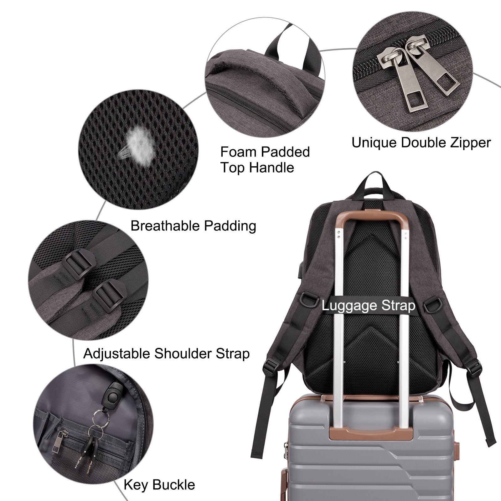 CLUCI Laptop School Backpack Water Resistant for Travel Work Fits 15.6" Laptop Business Computer with USB Charging Port
