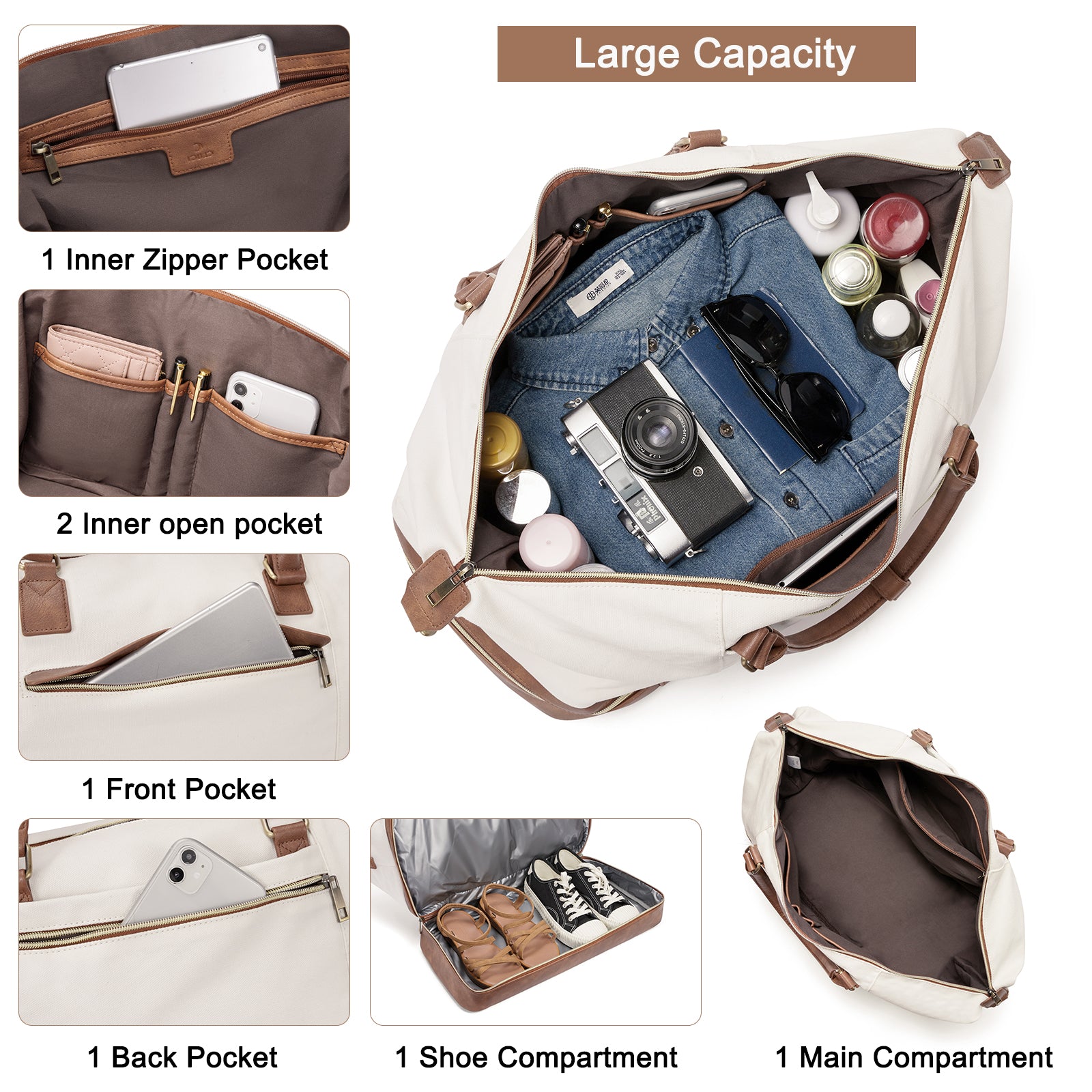 CLUCI Weekend Bags Travel Canvas Carry on Bags for Airplanes Travel Bags with Shoe Compartment