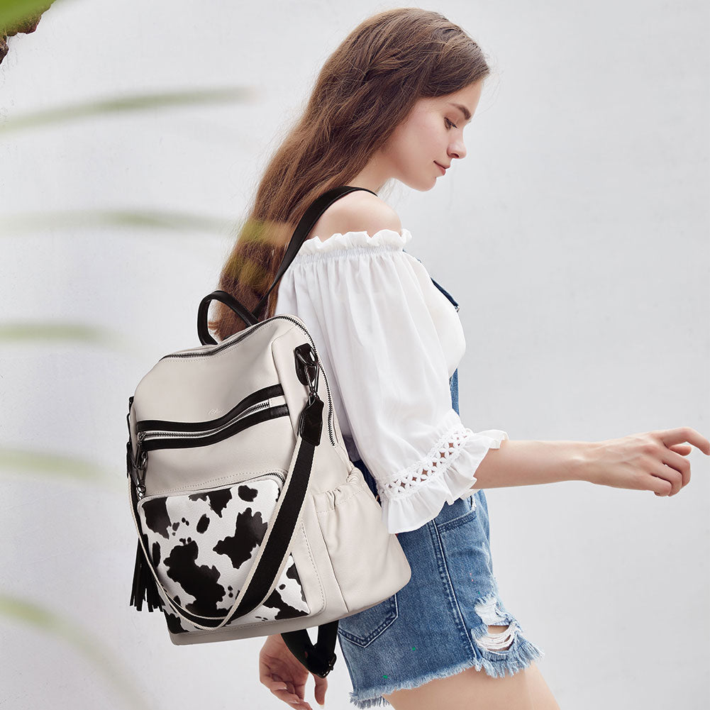 White leather backpack discount purse