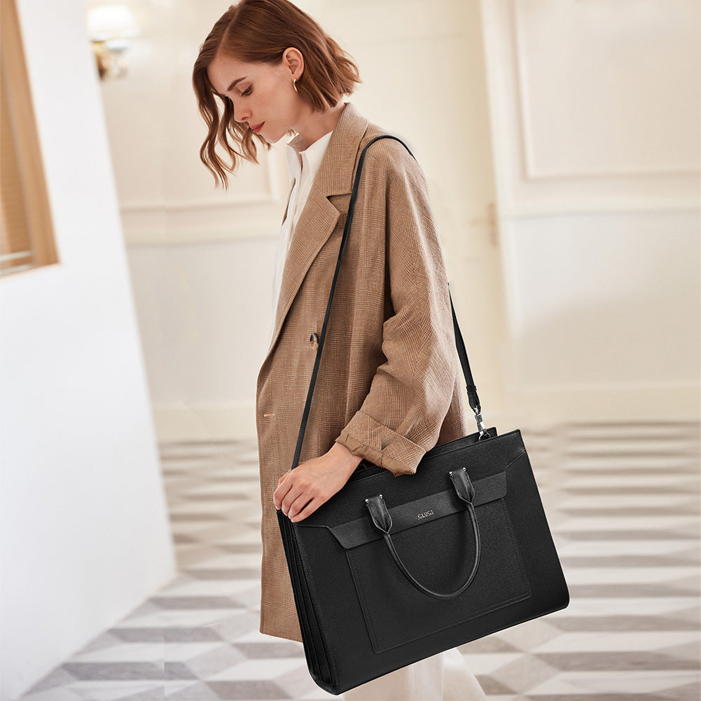 CLUCI Leather Briefcase for Women Vintage Laptop 15.6 Inch Slim Large Business Ladies Work Shoulder Bag