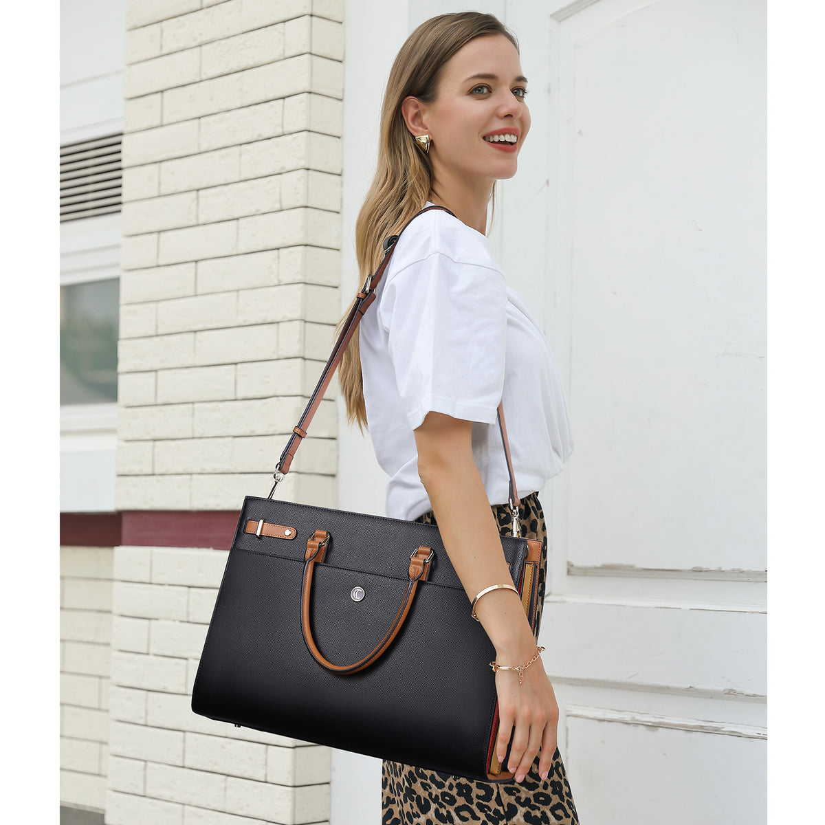 CLUCI Briefcase for Women Leather Laptop 15.6 Inch Business Ladies Wor