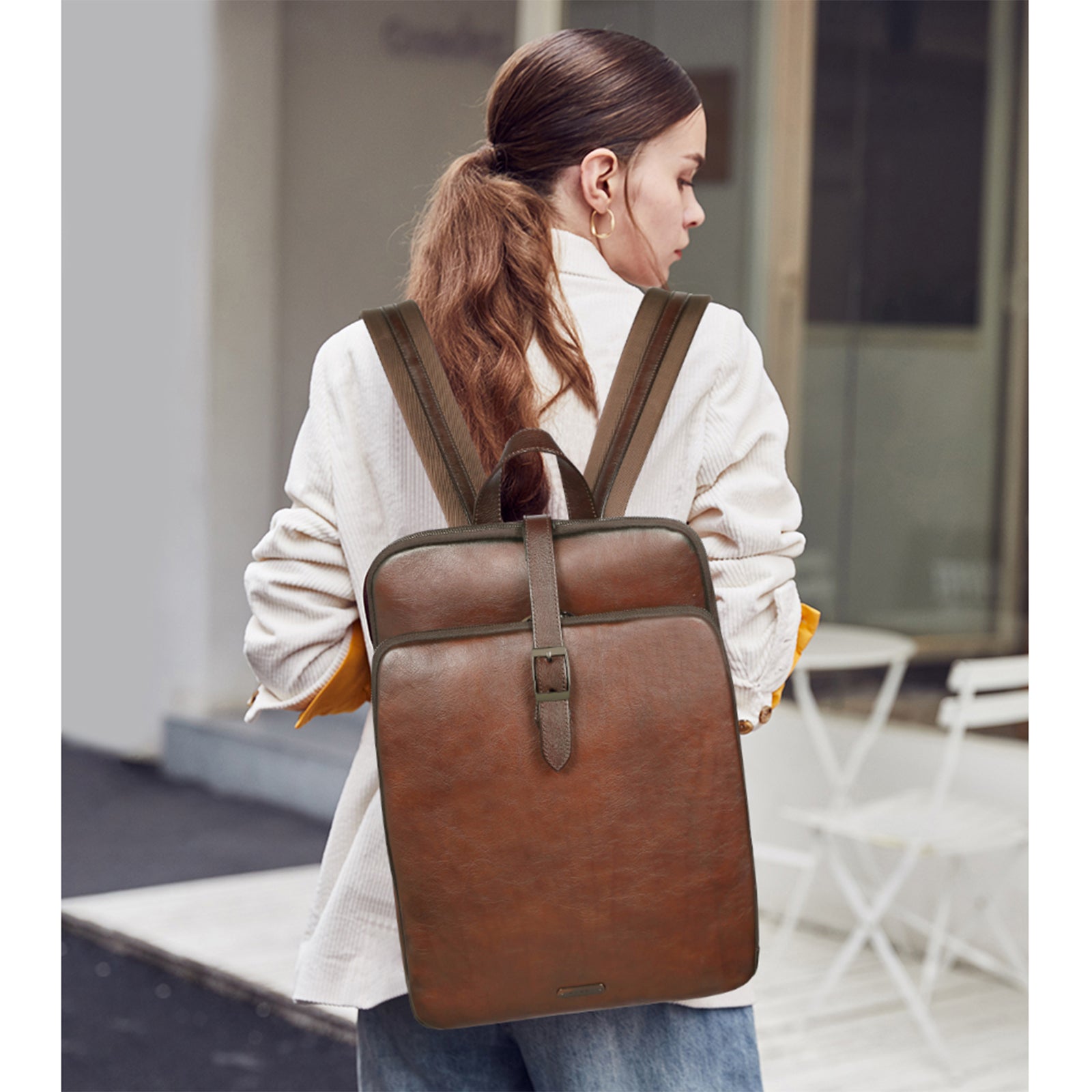 Koch  Vintage Full Grain Vegetable Tanned Leather Backpack For Work