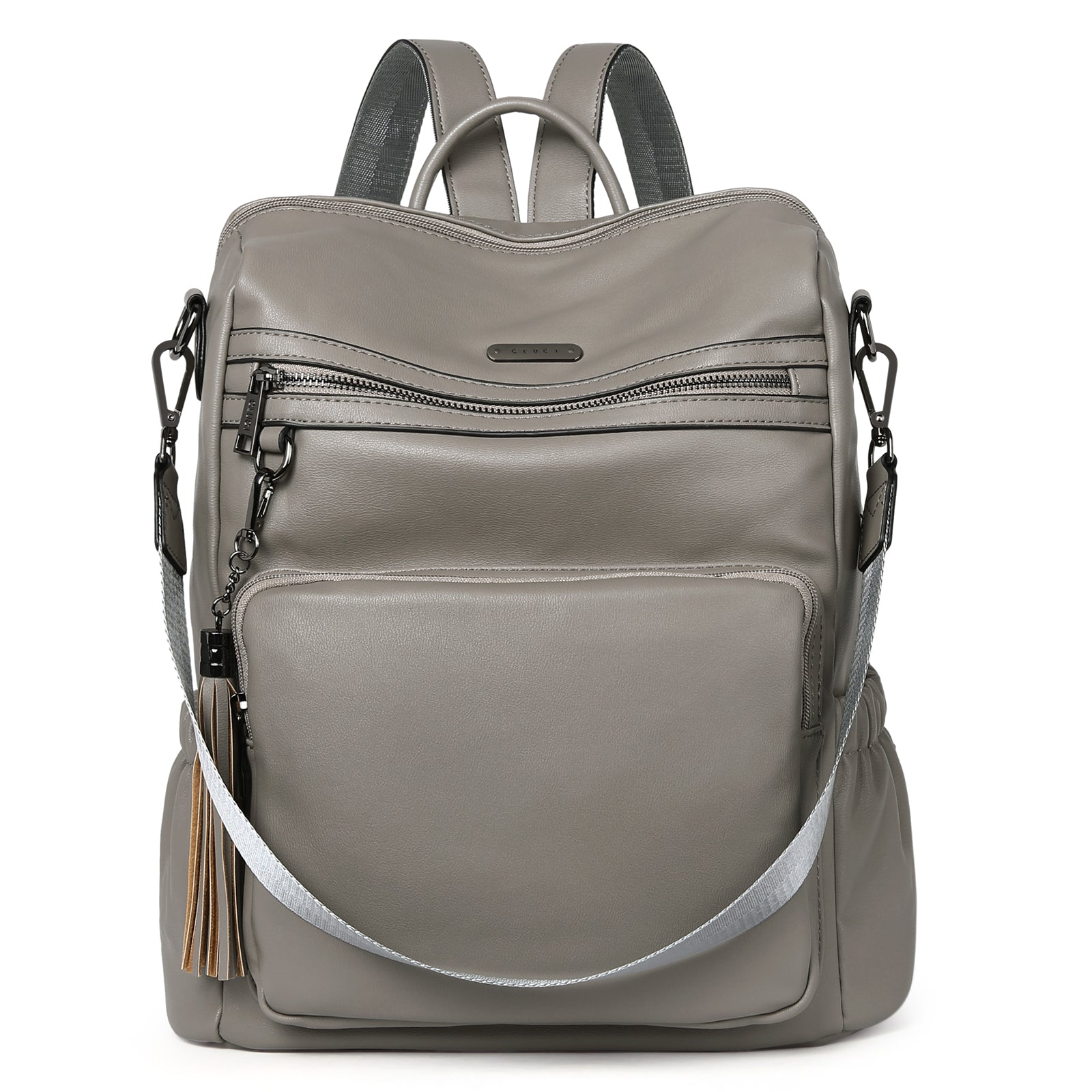 Gray leather backpack purse best sale