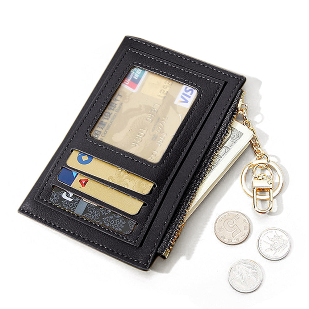 CLUCI Womens Small Leather Wallet Coin Slim Zipper Pocket Credit Card Holder with Keychain