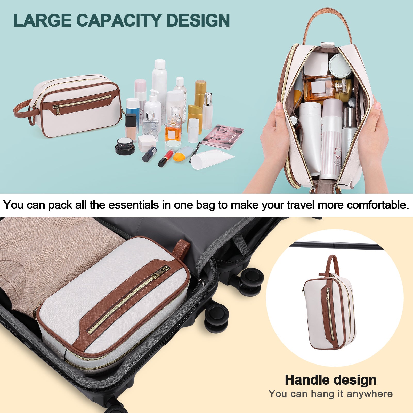 CLUCI Travel Toiletry Bag for Women/ Men, Water-resistant Shaving Bag for Toiletries Accessories with Divider and Handle for Cosmetics Toiletries Brushes Tools