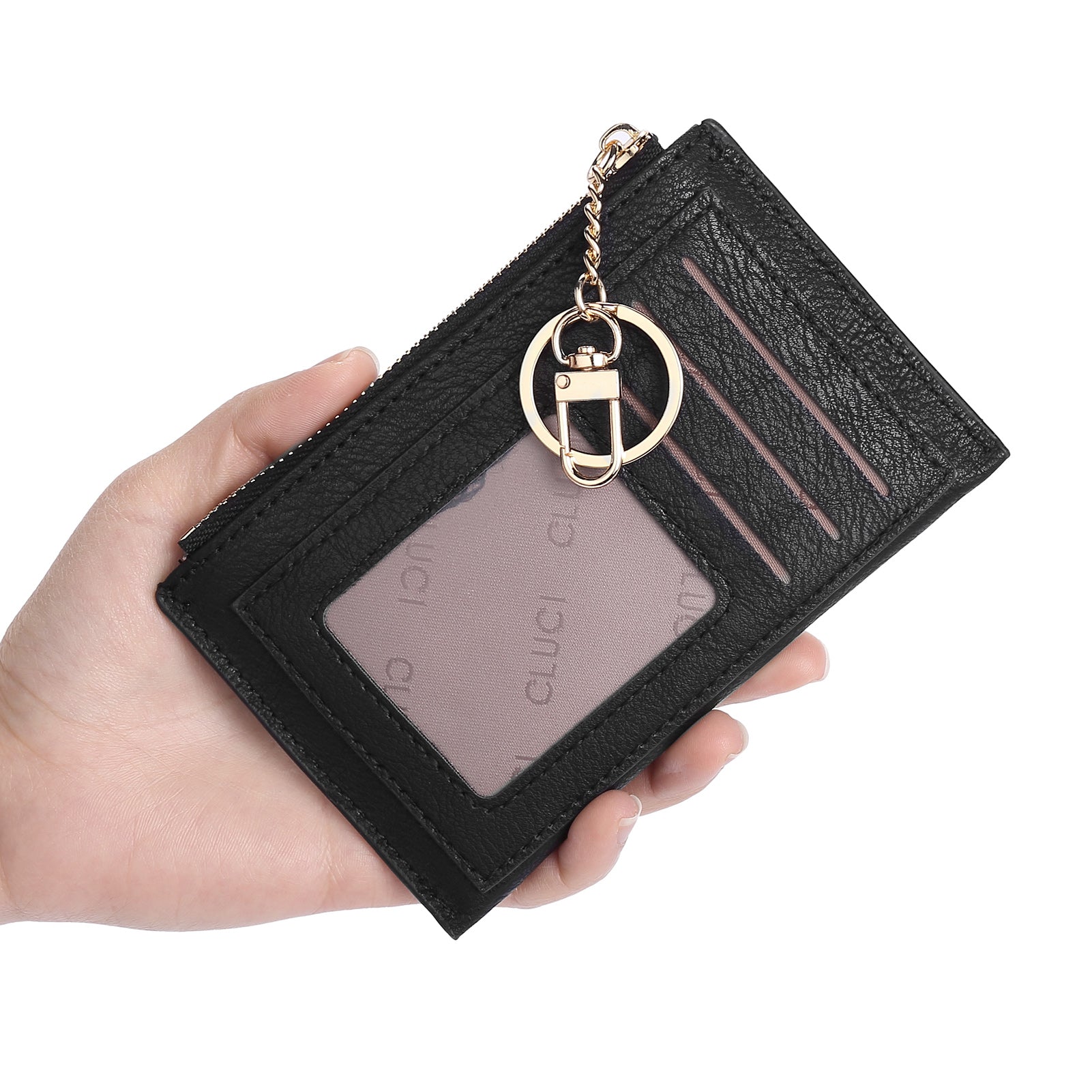CLUCI Womens Small Leather Wallet Coin Slim Zipper Pocket Credit Card Holder with Keychain