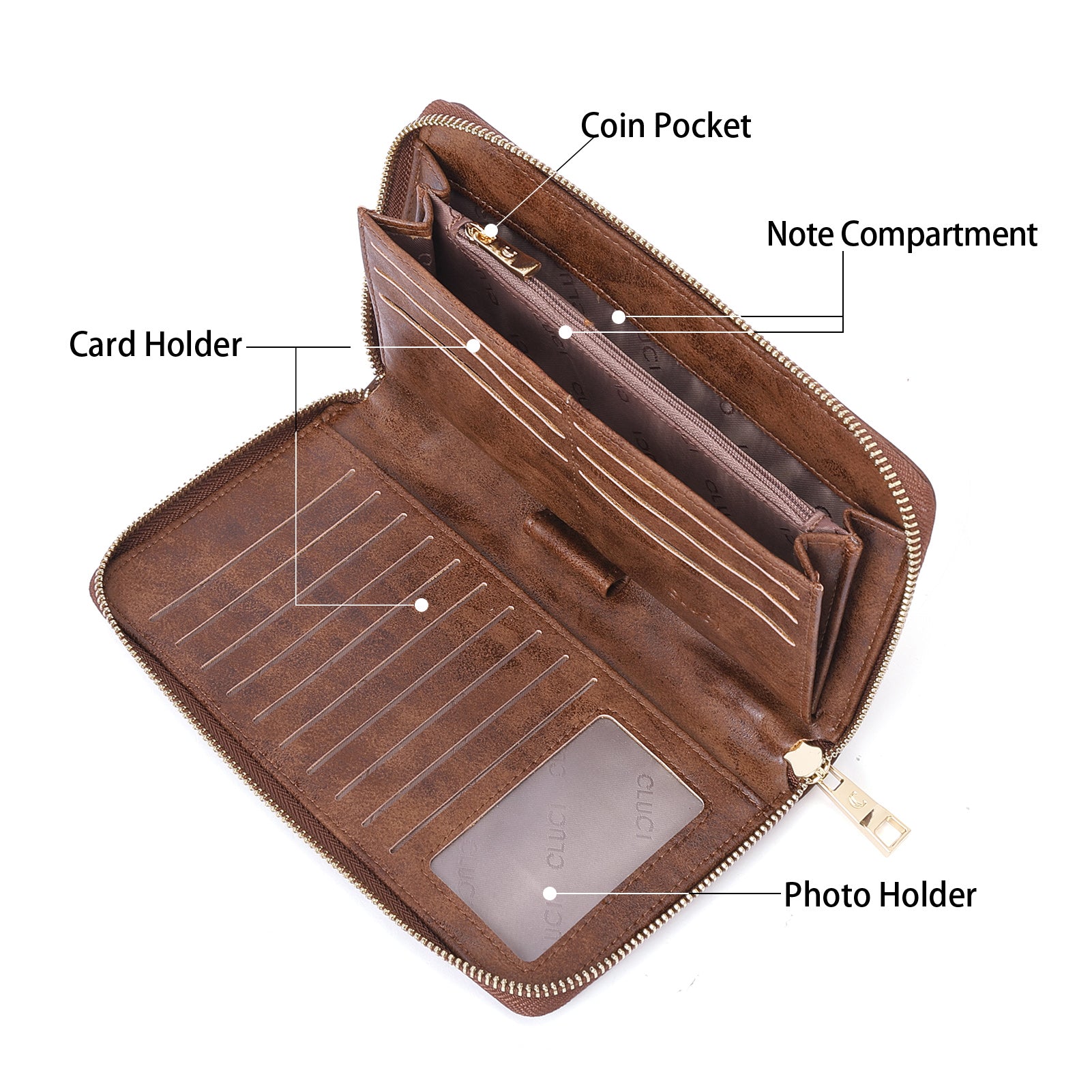 CLUCI Women Wallet Large Leather RFID Blocking Designer Zip Around Card Holder Organizer Ladies Travel Clutch Wristlet