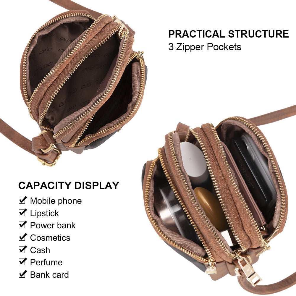 CLUCI Cell Phone Crossbody Bags for Women Small Phone Bag Purse Dome Leather Handbag Designer Travel Wallet
