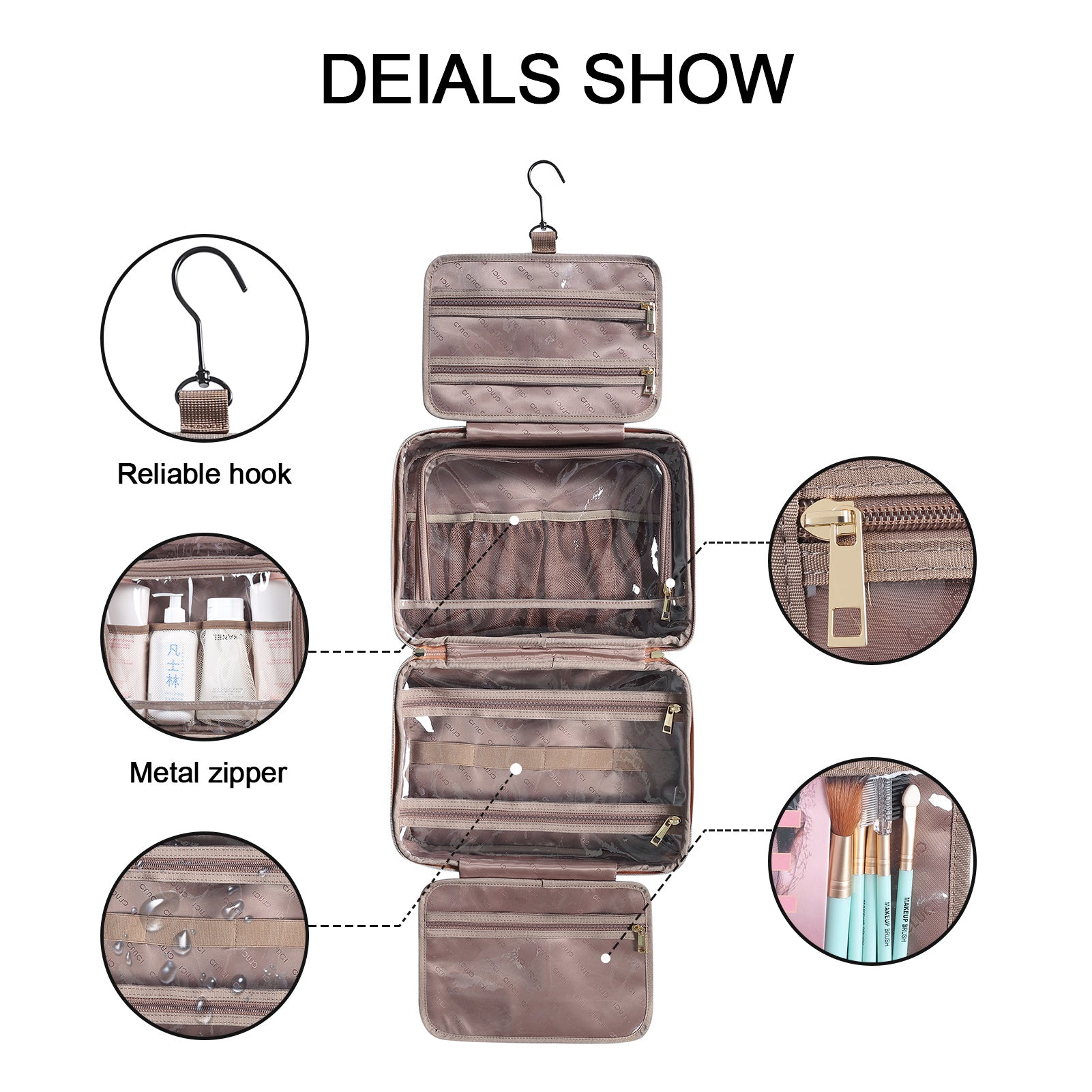 CLUCI Toiletry Bag Hanging Travel Organizer with Transparent Cosmetic