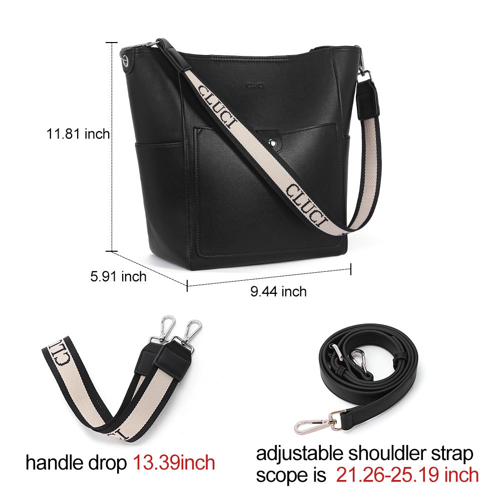 Luxury Handbag Bucket Bag Leather Shoulder Purse Large Wide Strap