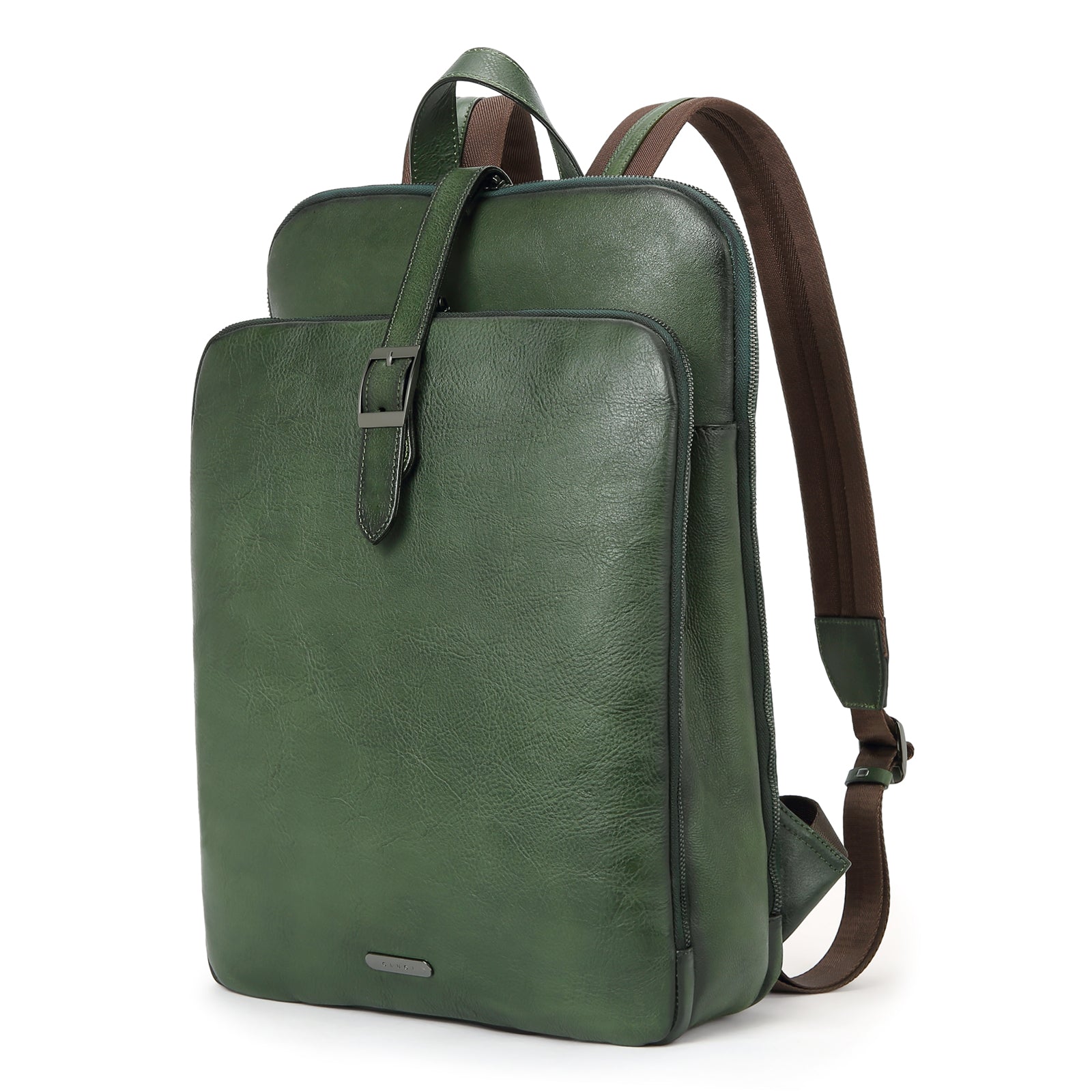 Green Leather Laptop Backpack Work Book Bag 